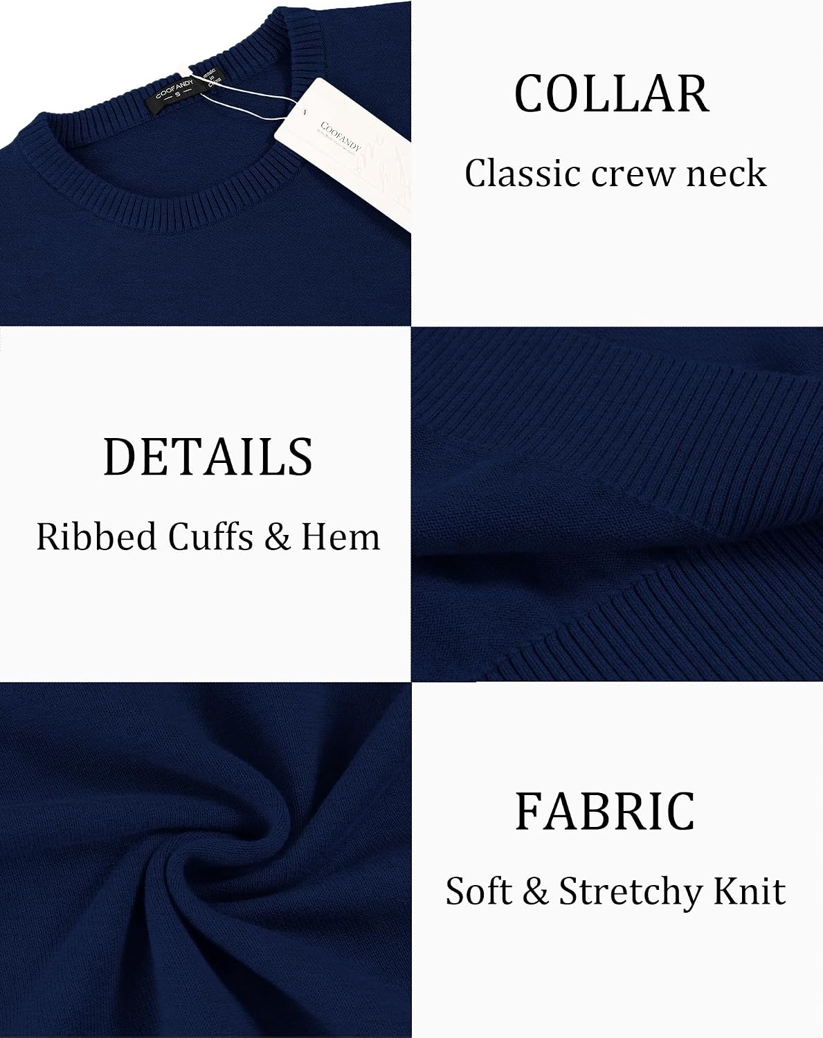 Detalle 2 de COOFANDY Men's Slim-Fit Crew-Neck Knit Sweater, Lightweight Pullover