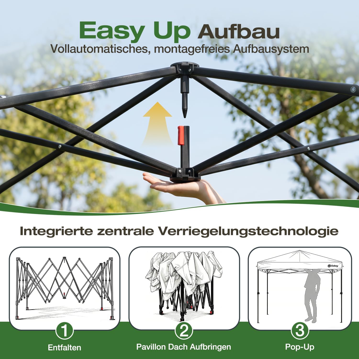Detalle de Sekey Pop Up Pavillon 3x3 – wasserdicht, stabil und faltbar