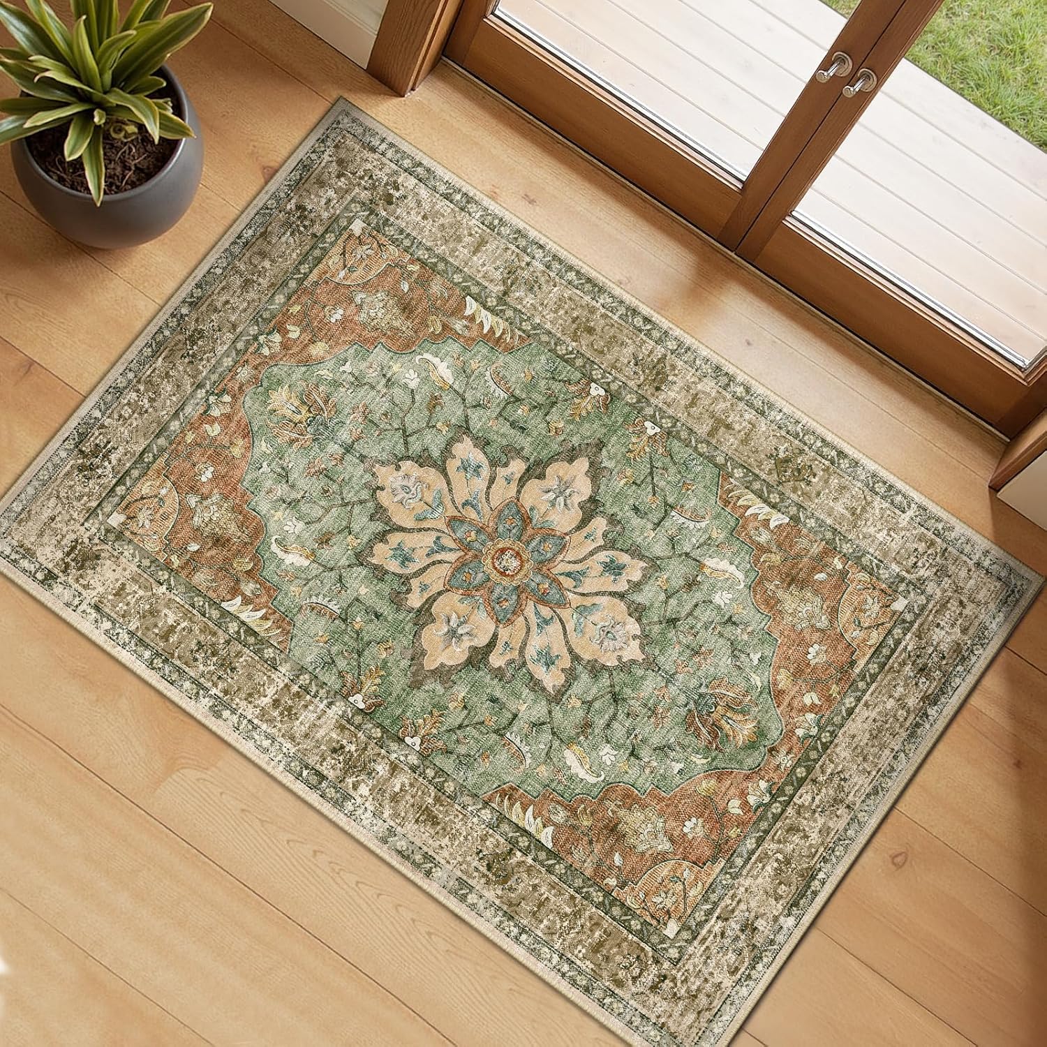 Detalle de RELEANY 2 x 3 ft washable vintage medallion rug
