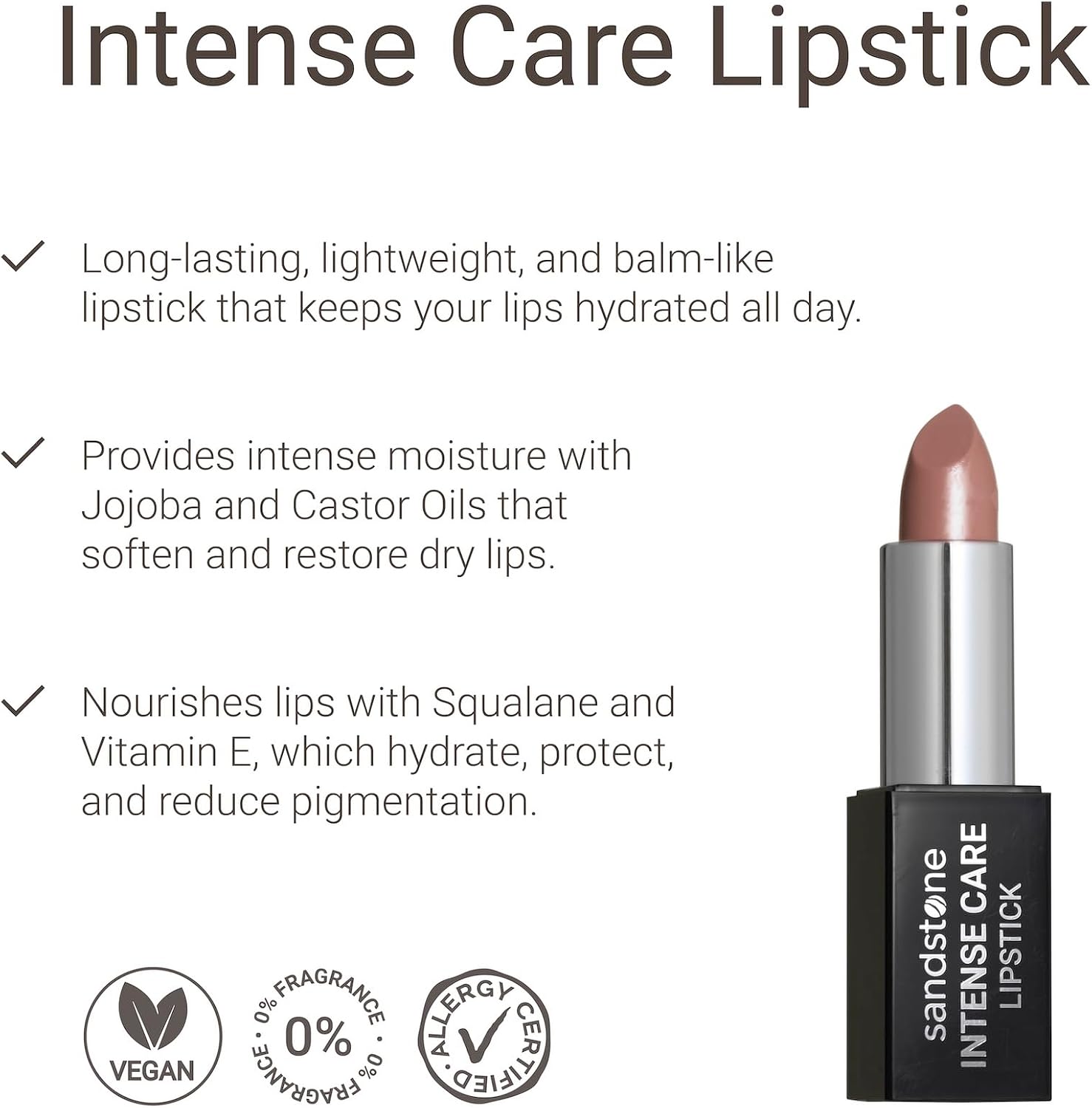 Detalle de Sandstone Scandinavia Rouge à Lèvres Soin Nude Brun 43 Barely There – pigmentation, tenue longue et confort hydratant