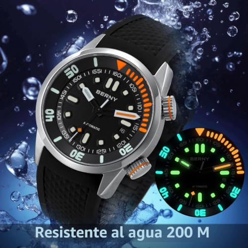 Thumbnail 4 de BERNY reloj de buceo automático 20 ATM con cristal de zafiro y correa de silicona