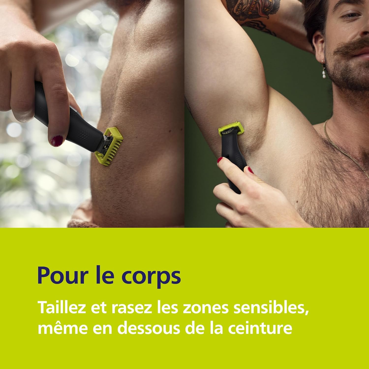 Detalle de Philips OneBlade Pro 360 Face & Body: rasage polyvalent et coupe précise, sans compromis