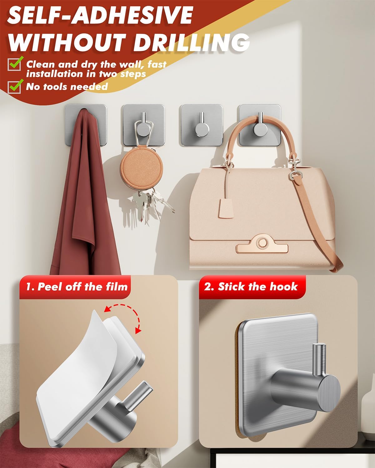 Thumbnail 2 de Auxmir 5 Pack Self Adhesive Hooks 10kg 🪝