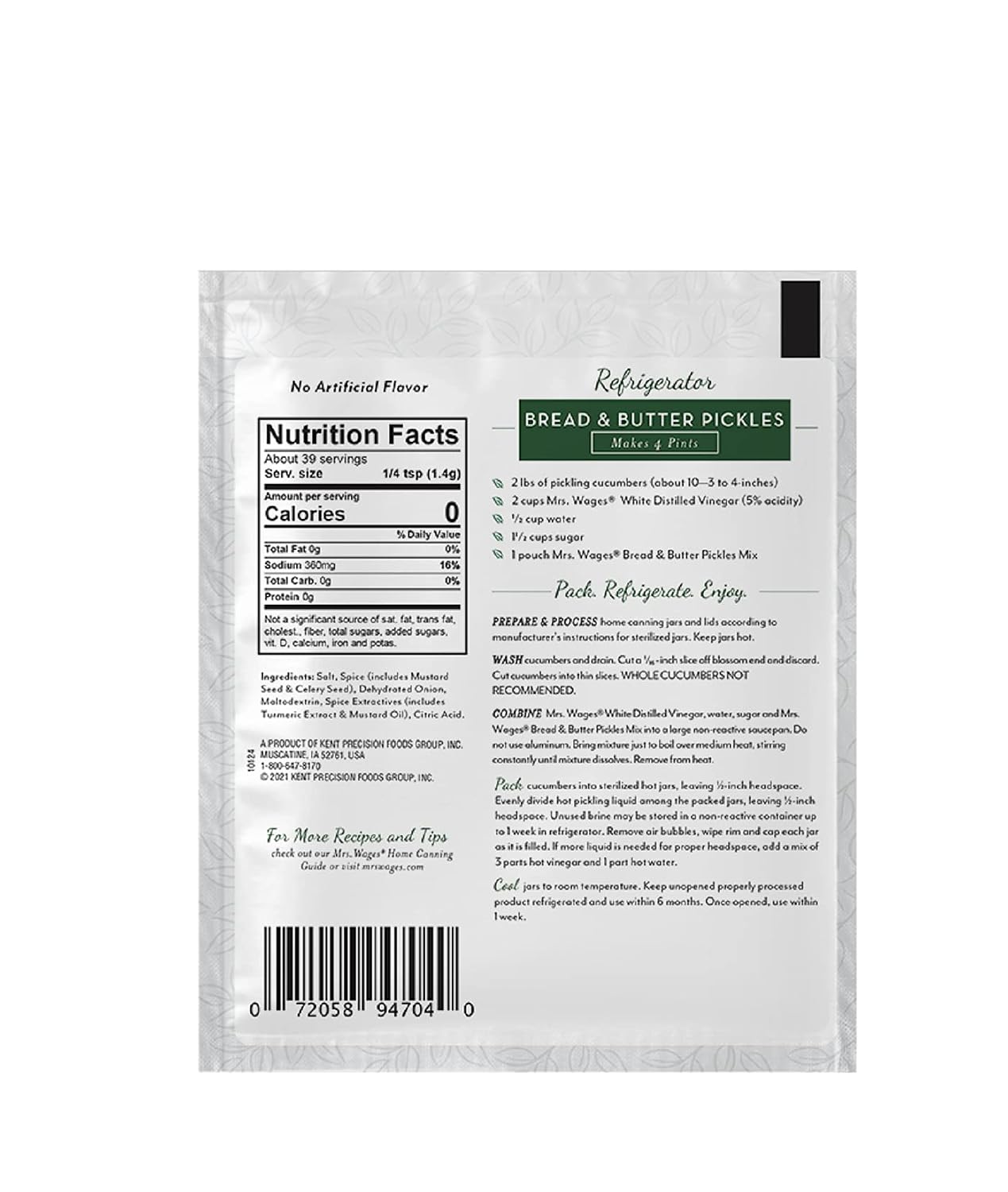 Detalle 2 de Mrs. Wages W625-DG425 Bread and Butter Refrigerator Pickle Mix, 12 Packets