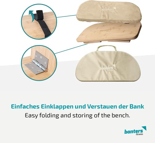 Detalle de banters Meditationsbank aus Bambus Holz – faltbarer Meditationshocker mit Kissen, Sandfarben