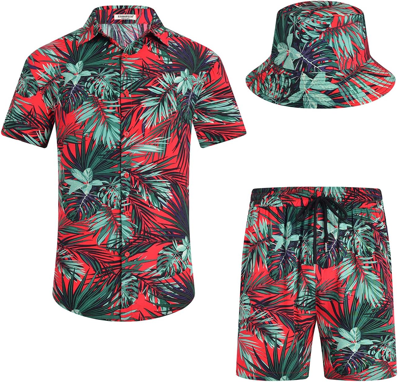 Detalle de EISHOPEER Men's Hawaiian Set, Viscose Blend