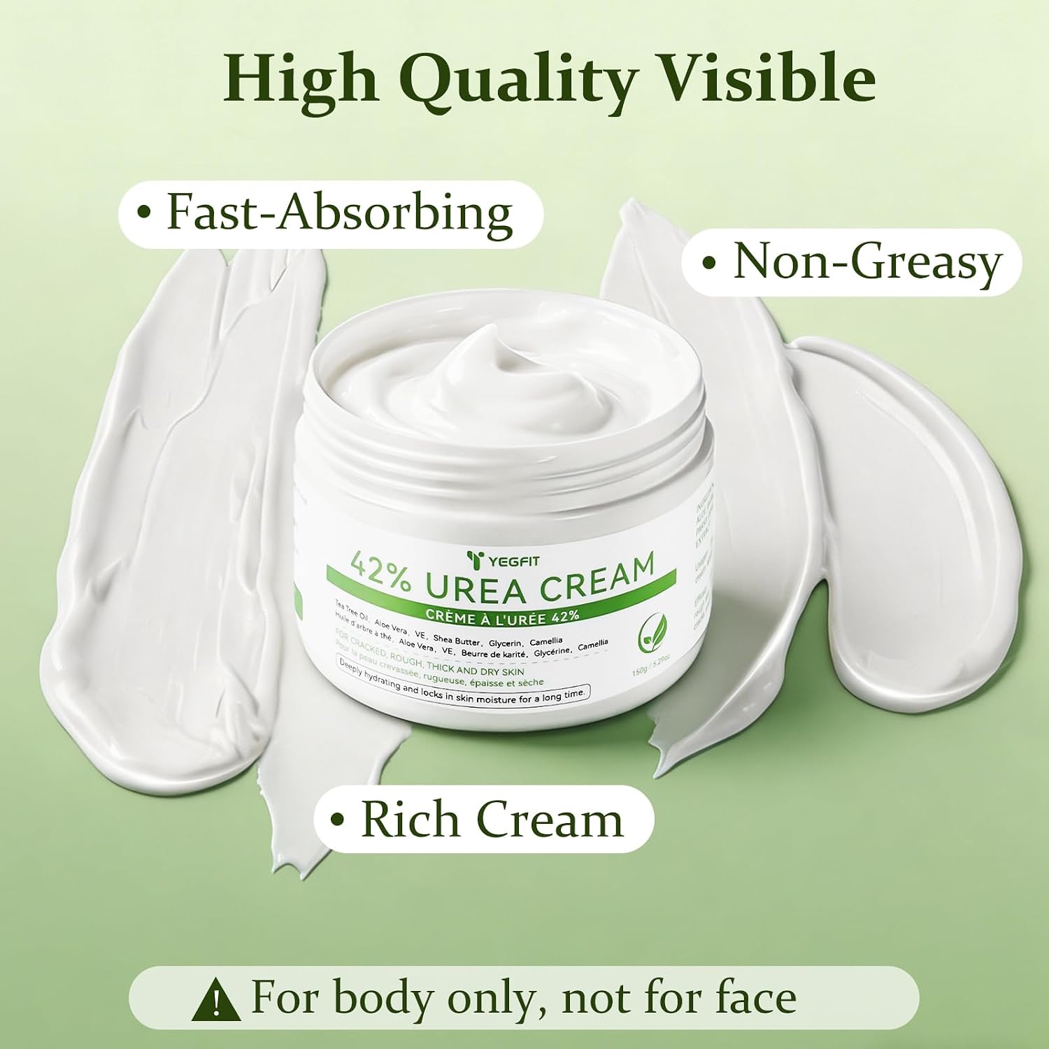 Detalle de Yegfit Urea Foot Cream, 150 g Moisturizer with Shea Butter and Aloe Vera