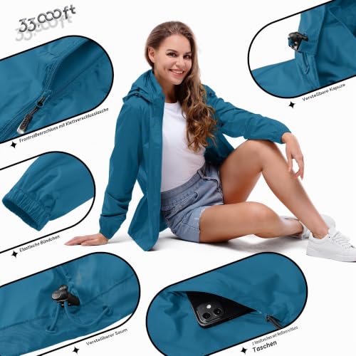 Detalle 2 de 33,000ft Damen Regenjacke wasserdicht & faltbar – atmungsaktiv, Kapuze versteckbar