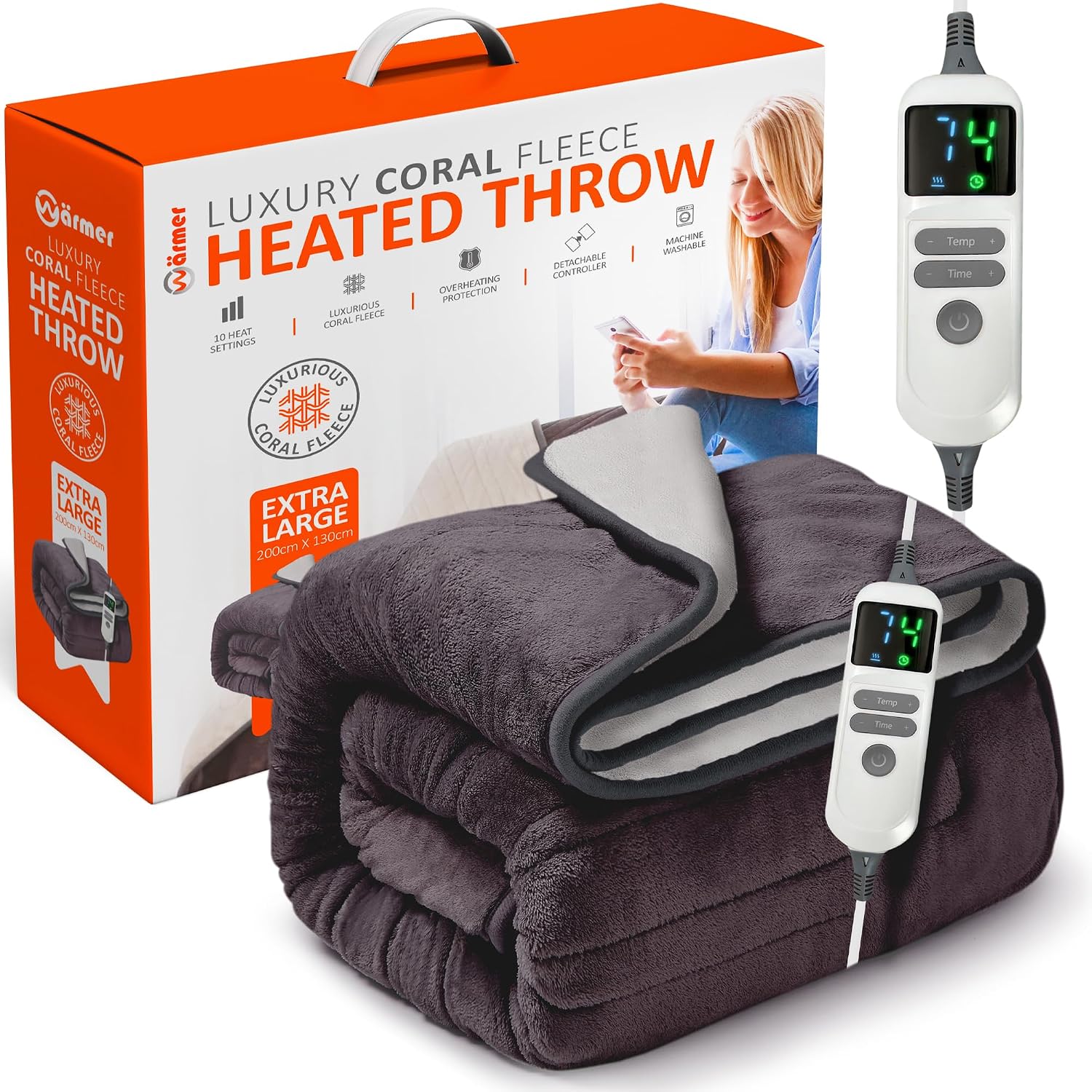 Detalle de Warmer Electric Heated Throw Blanket – Extra Large 200 x 130cm with Digital Controller