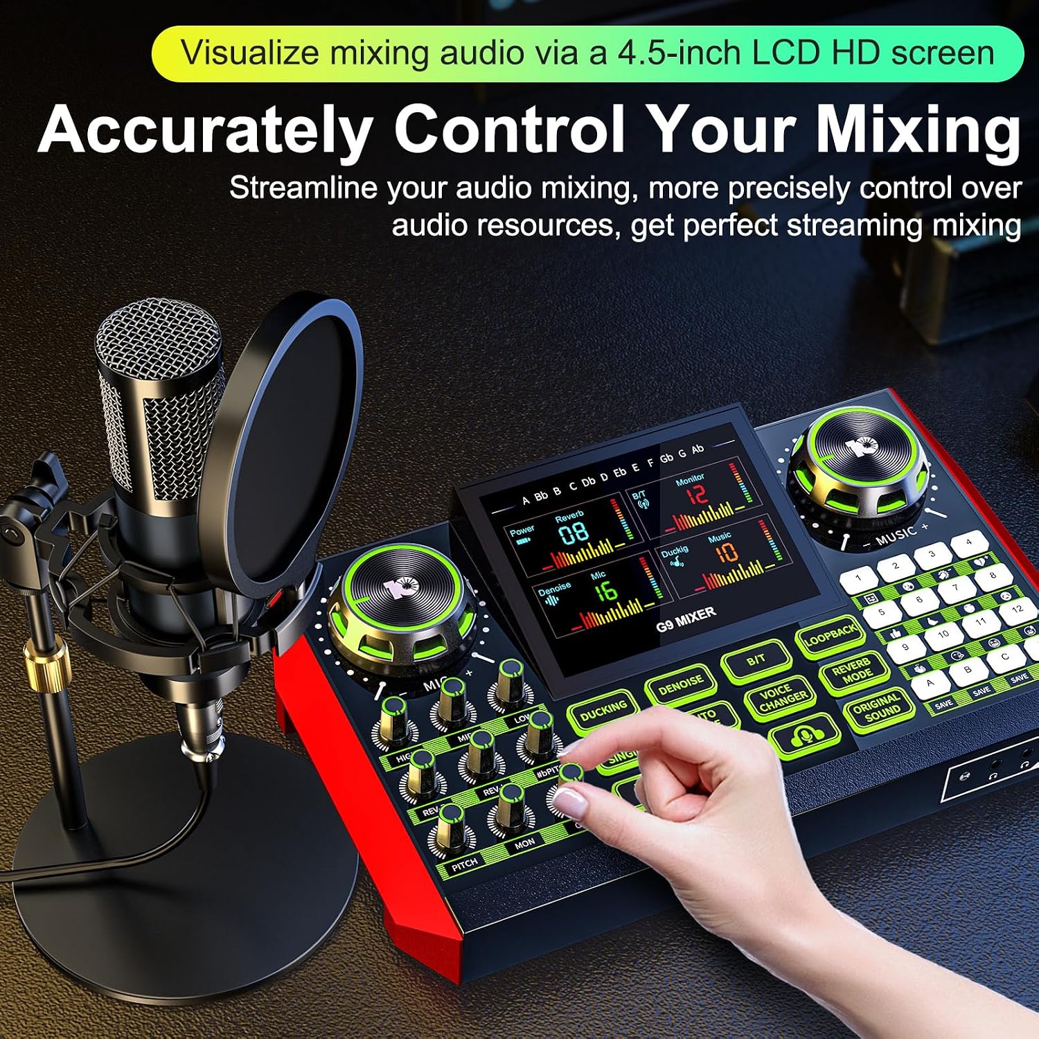 Detalle 2 de Kinetheon P15-G9 Podcast Equipment Kit with 3-Channel Mixer and Condenser Mic