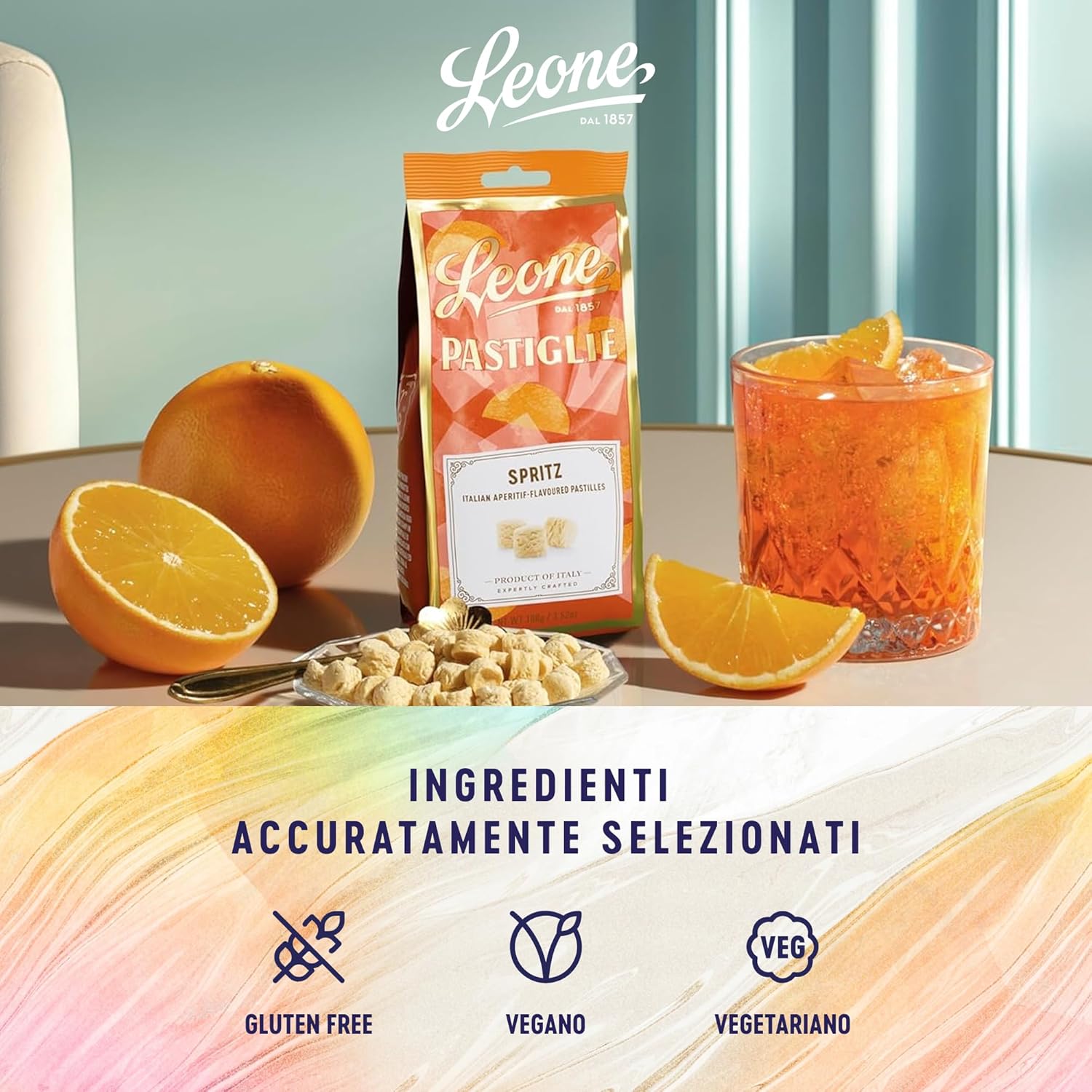 Detalle de Leone dal 1857 Sacchetti Pastiglie Leone Spritz – 3 × 100 g, Senza Glutine e Vegane