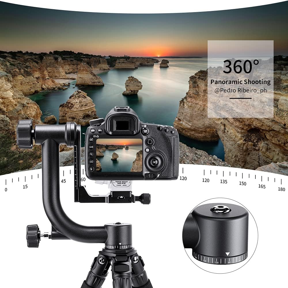 Detalle 2 de K&F CONCEPT 360 Degree Panoramic Gimbal Tripod Head with 1/4in Quick Release Plate (load up to 20kg/44lbs)