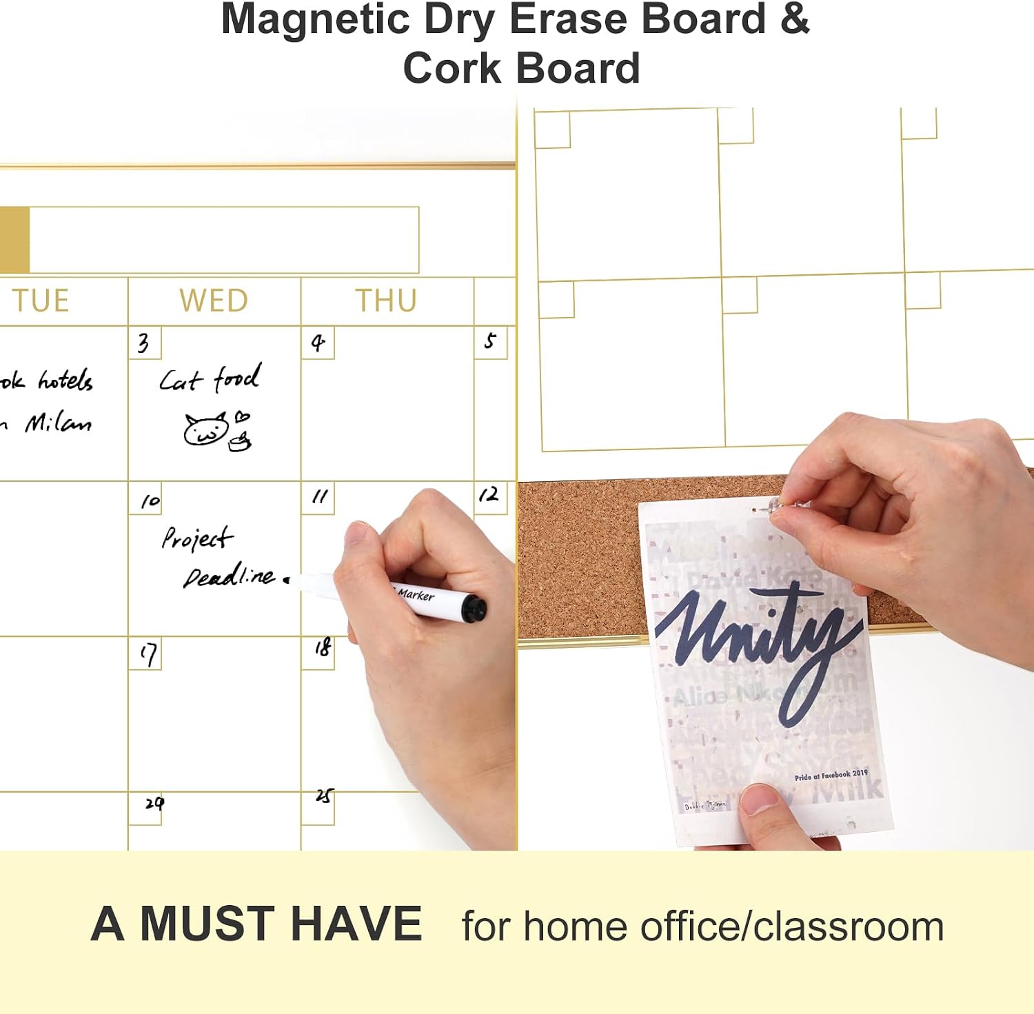 Detalle de ARCOBIS COM2418-MONTH-Gold-H Monthly Calendar Whiteboard, Magnetic 24" x 18" with Cork