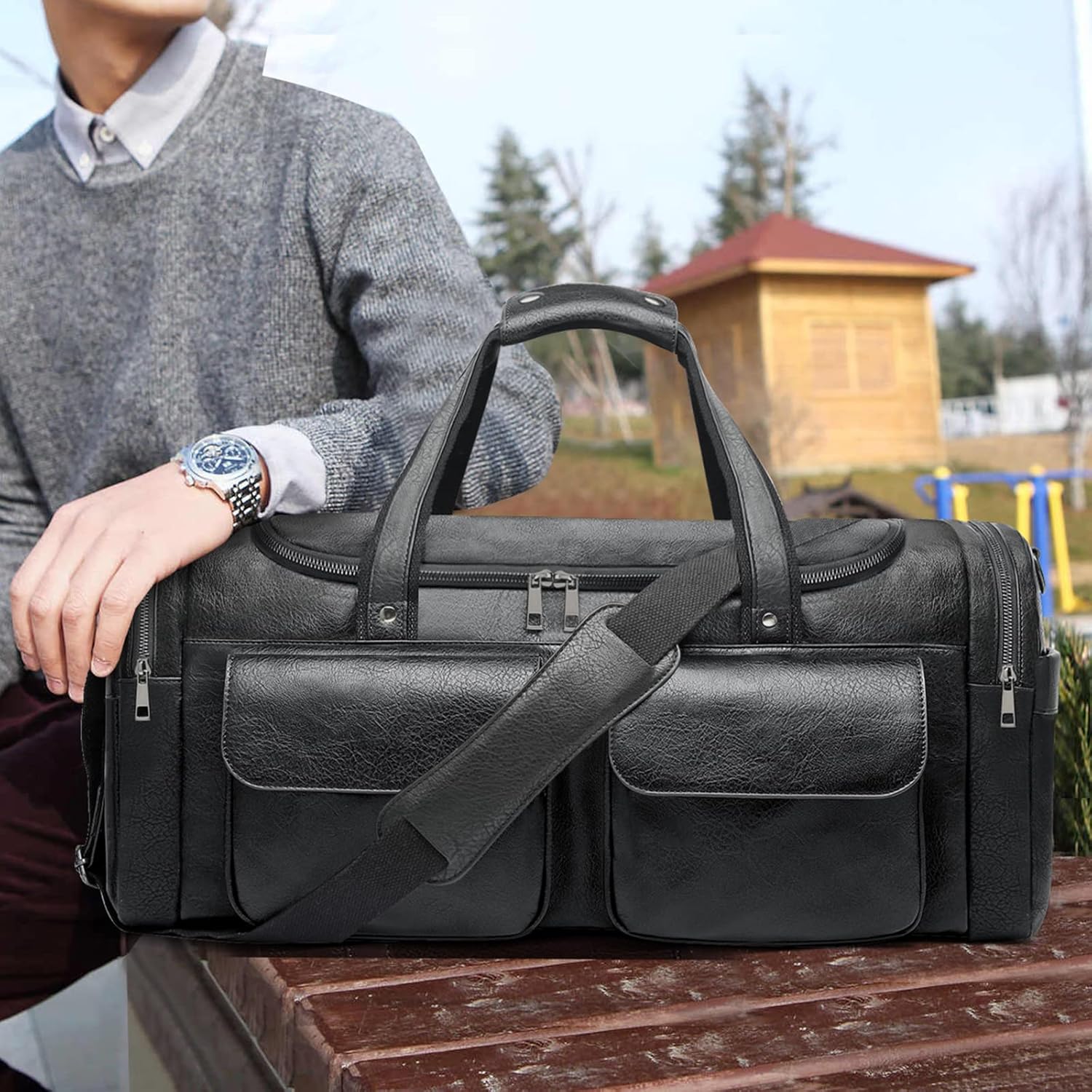 Thumbnail 6 de Bolosta Travel Duffle Bag for Men – Large PU Leather Weekend Distinctive Yet Practical