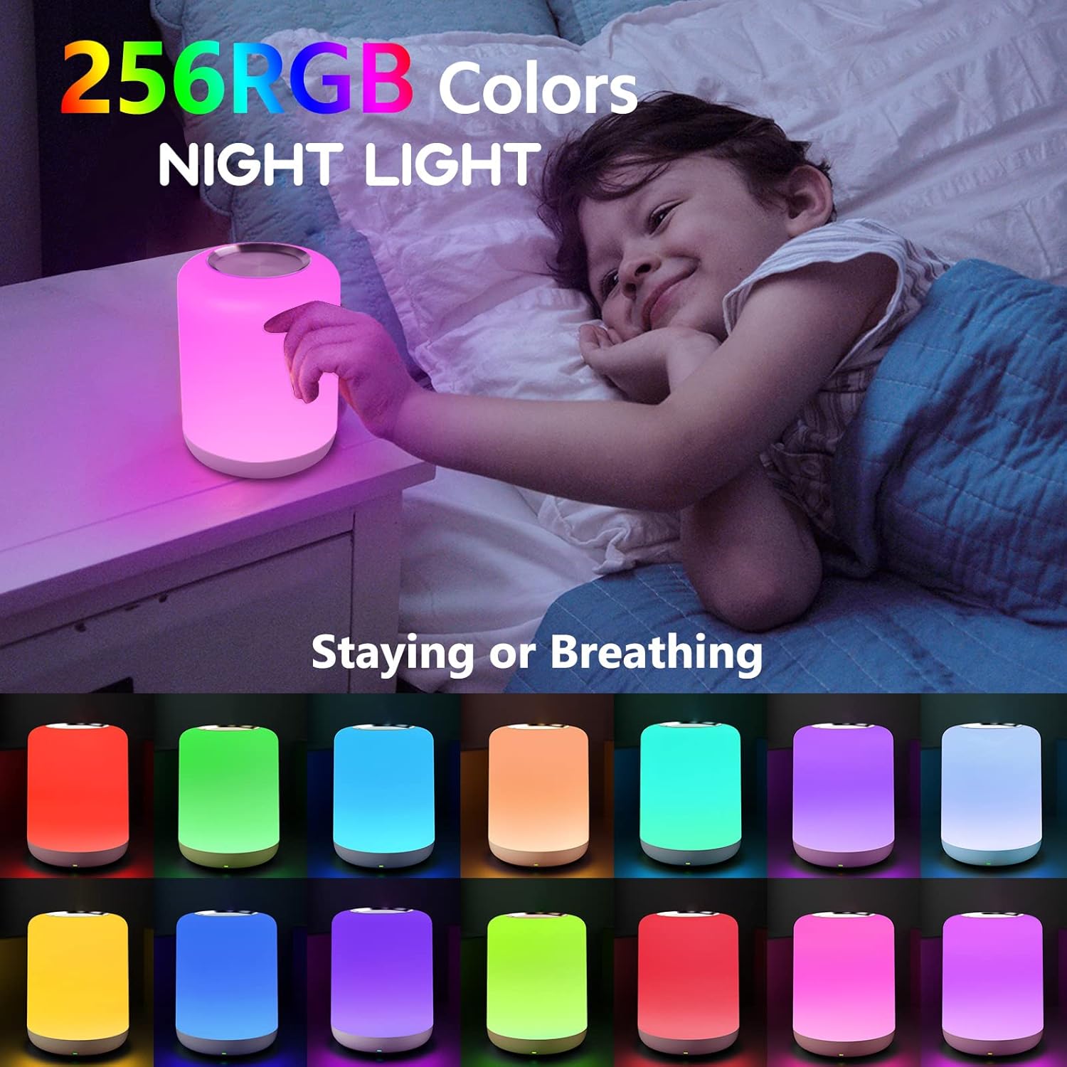 Detalle de SOLIDEE Nachttischlampe Touch Dimmbar mit RGB, Warmweiß/Kaltweiß, 1‑Stunden-Timer und USB-Aufladung