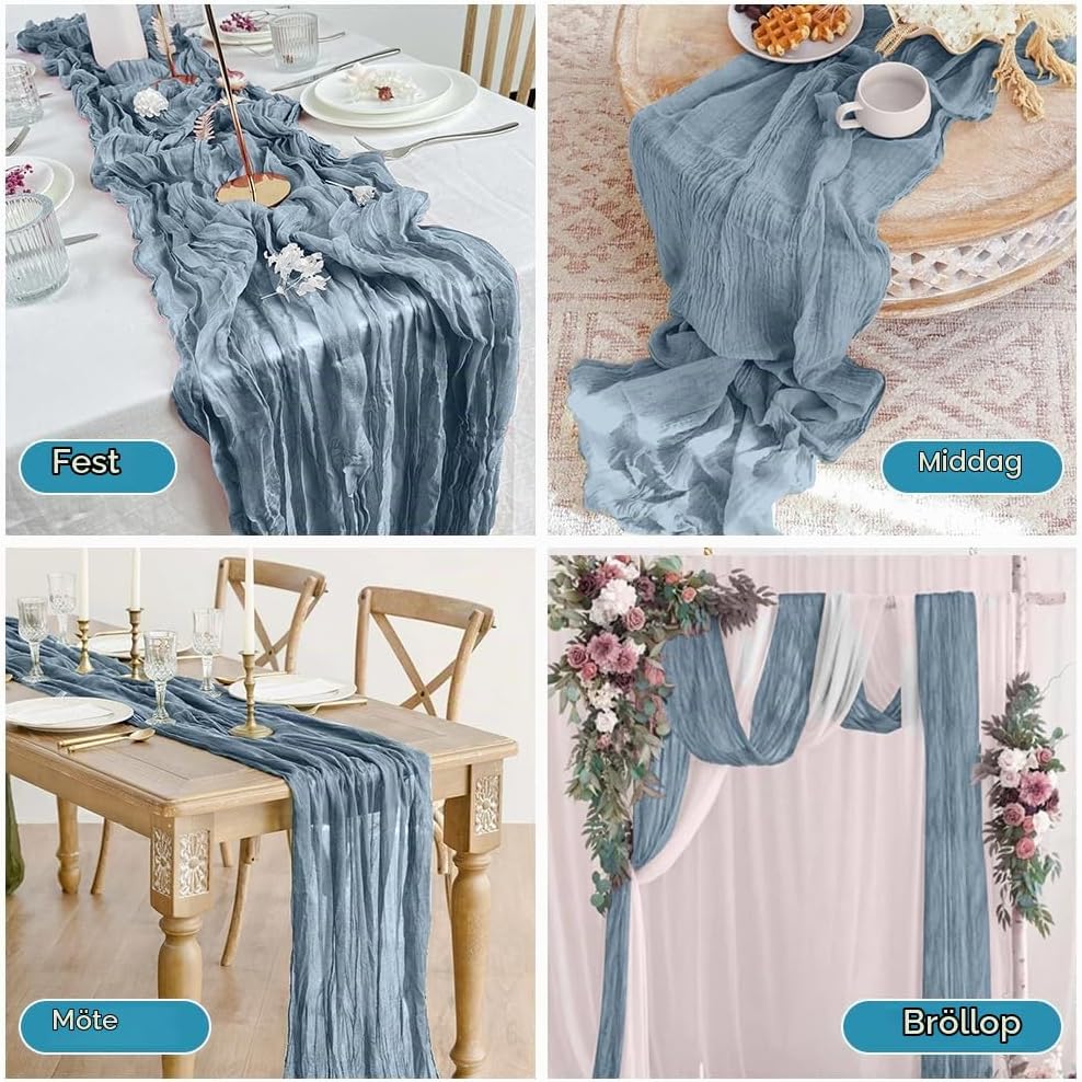 Thumbnail 6 de AUAUY gasvävsbordslöpare, 2-pack i gråblå polyester, 90 × 300 cm