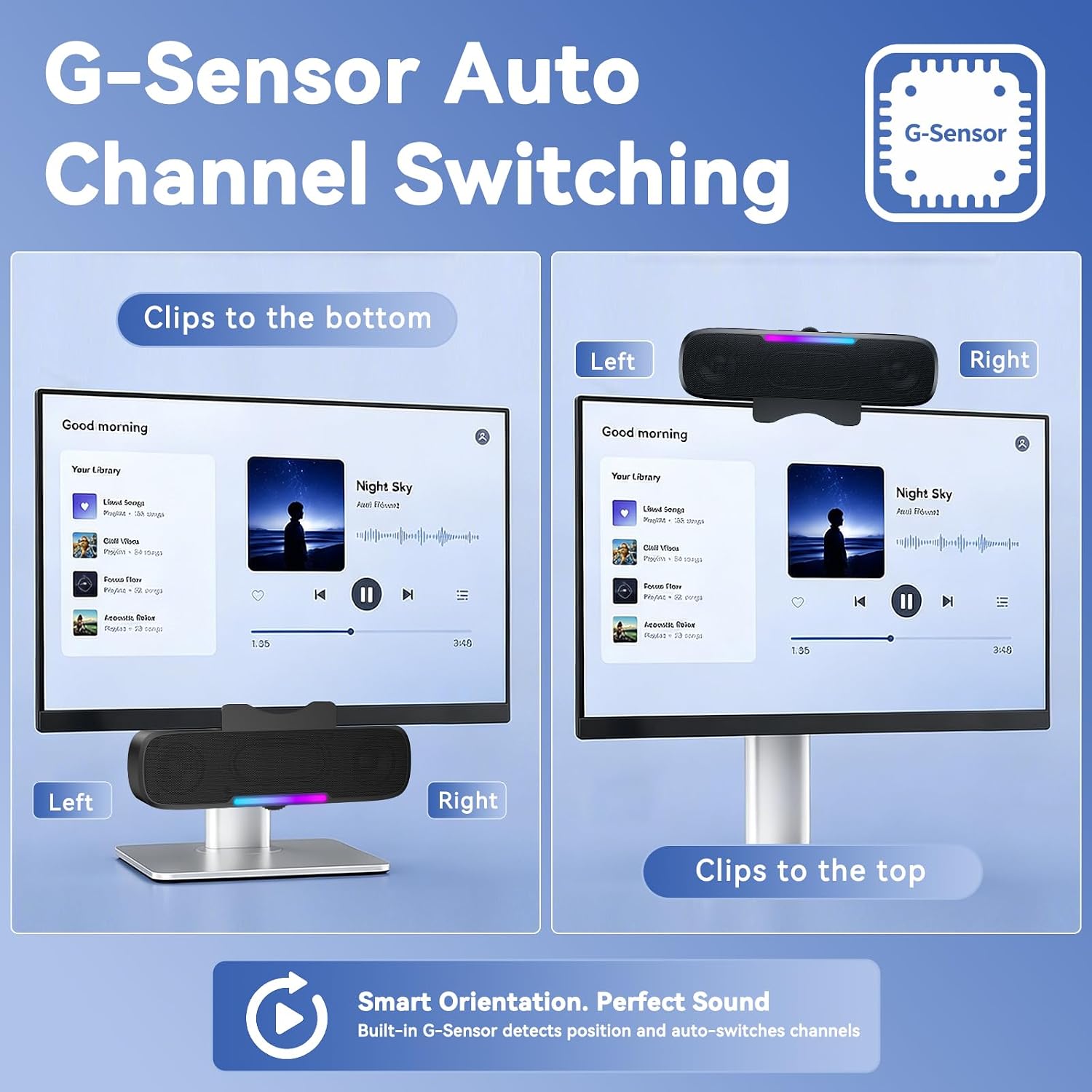 Detalle de OHAYO Z1 Clip-On Computer Speaker, 16W Stereo, Bluetooth 5.3 and RGB