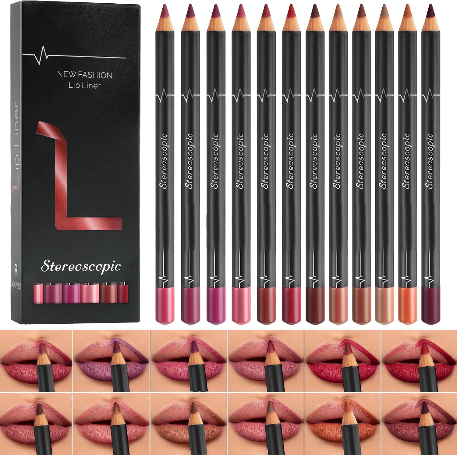 Detalle de LOPHE Matita Labbra 12 Colori Set di Lip Liner: definizione precisa, lunga tenuta e versatilità