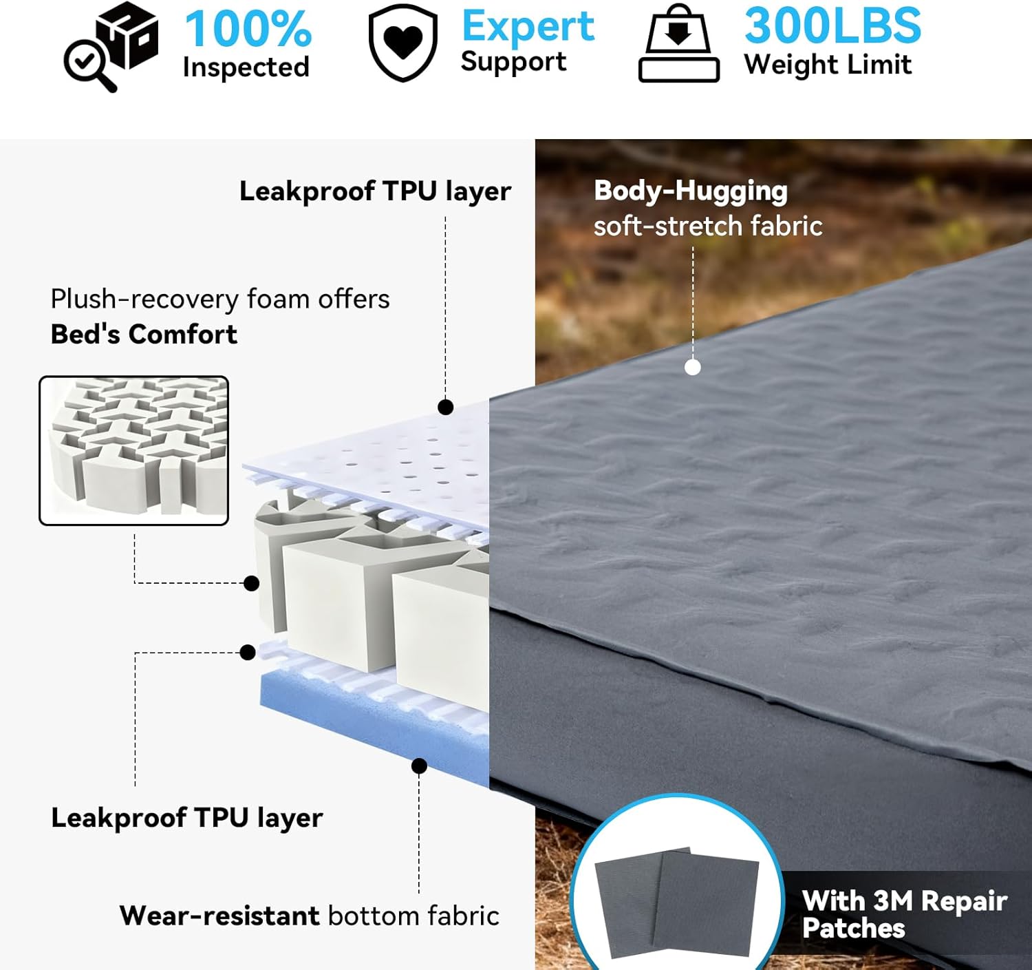Thumbnail 6 de HIKENTURE Self-Inflating Sleeping Pad — 4" Thick, 9.5 R-Value, All-Season Camping Mat (Slate Grey, Single, 203x71x10cm)
