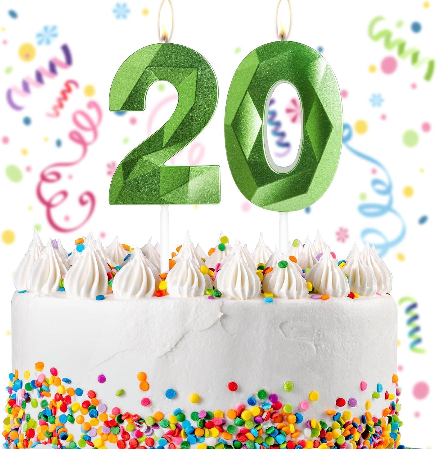 Thumbnail 5 de Yiran Green 24th Birthday Candles (2 & 4) – 3D Diamond-Style Cake Topper