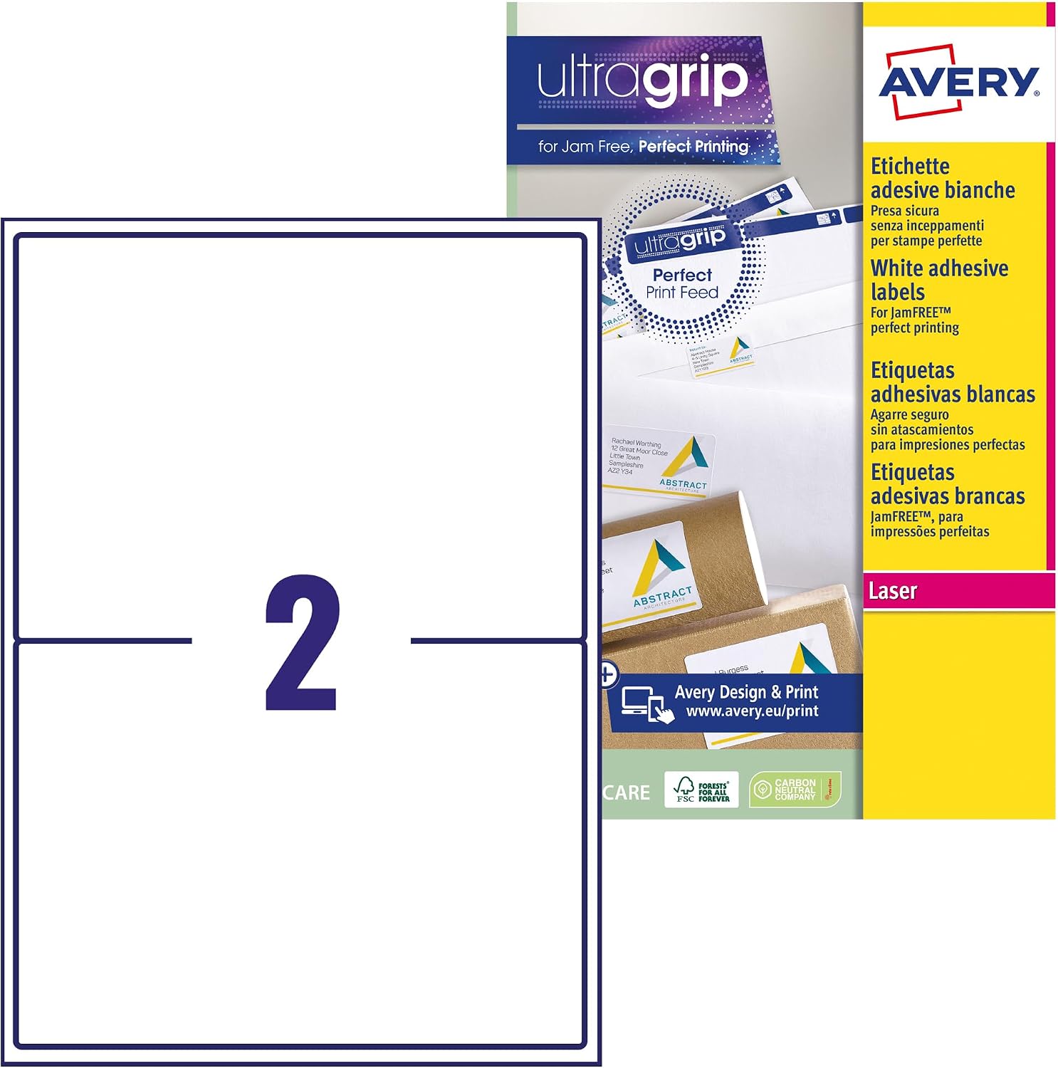 Detalle de Avery Étiquettes Autocollantes Blanches 99,1 x 38,1 mm – Lot de 210, Impression Laser L7163-15
