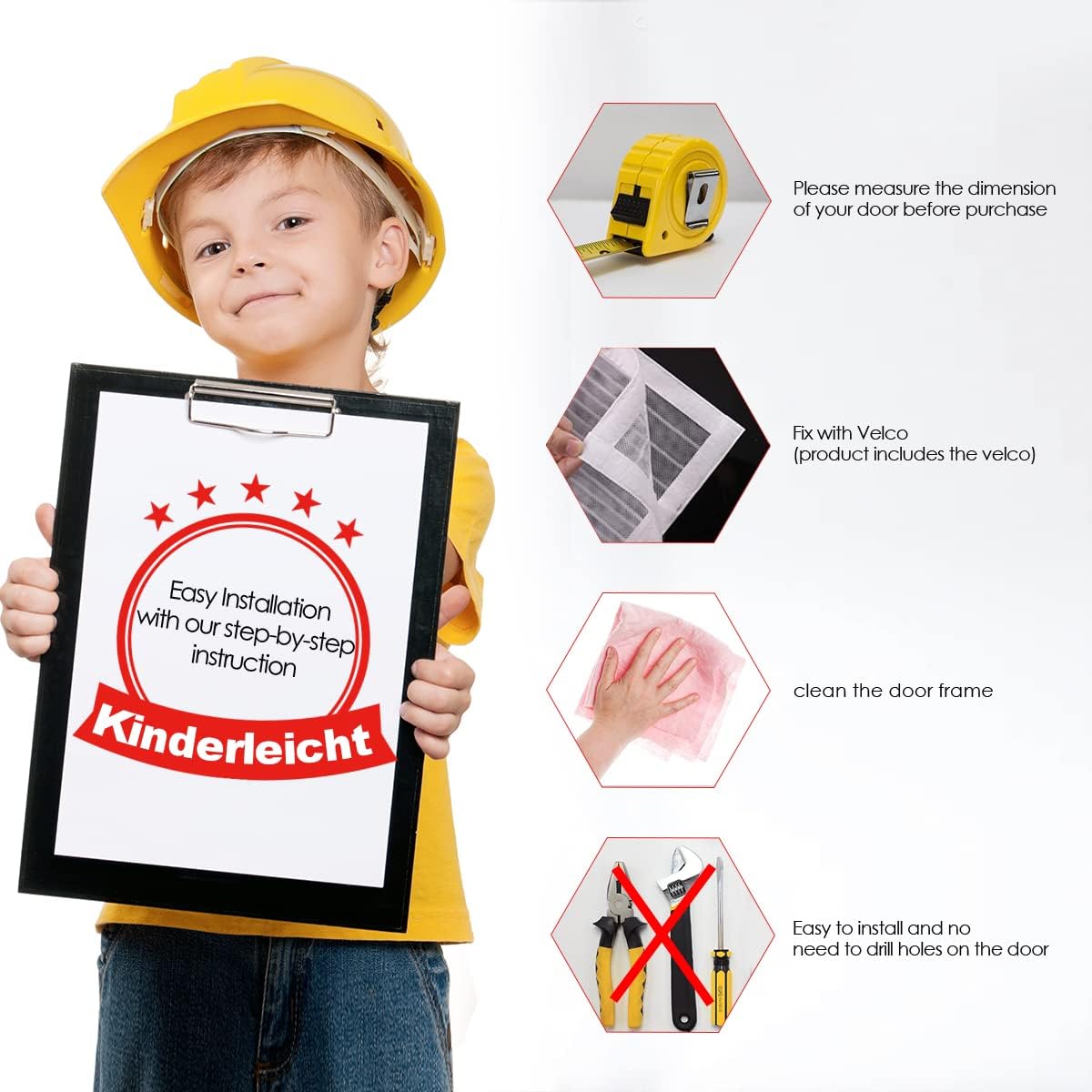 Thumbnail 6 de MYCARBON Fly Screen Door Keep Insects Out Mosquito Door Screen (White/Stripes, 90 × 210cm)