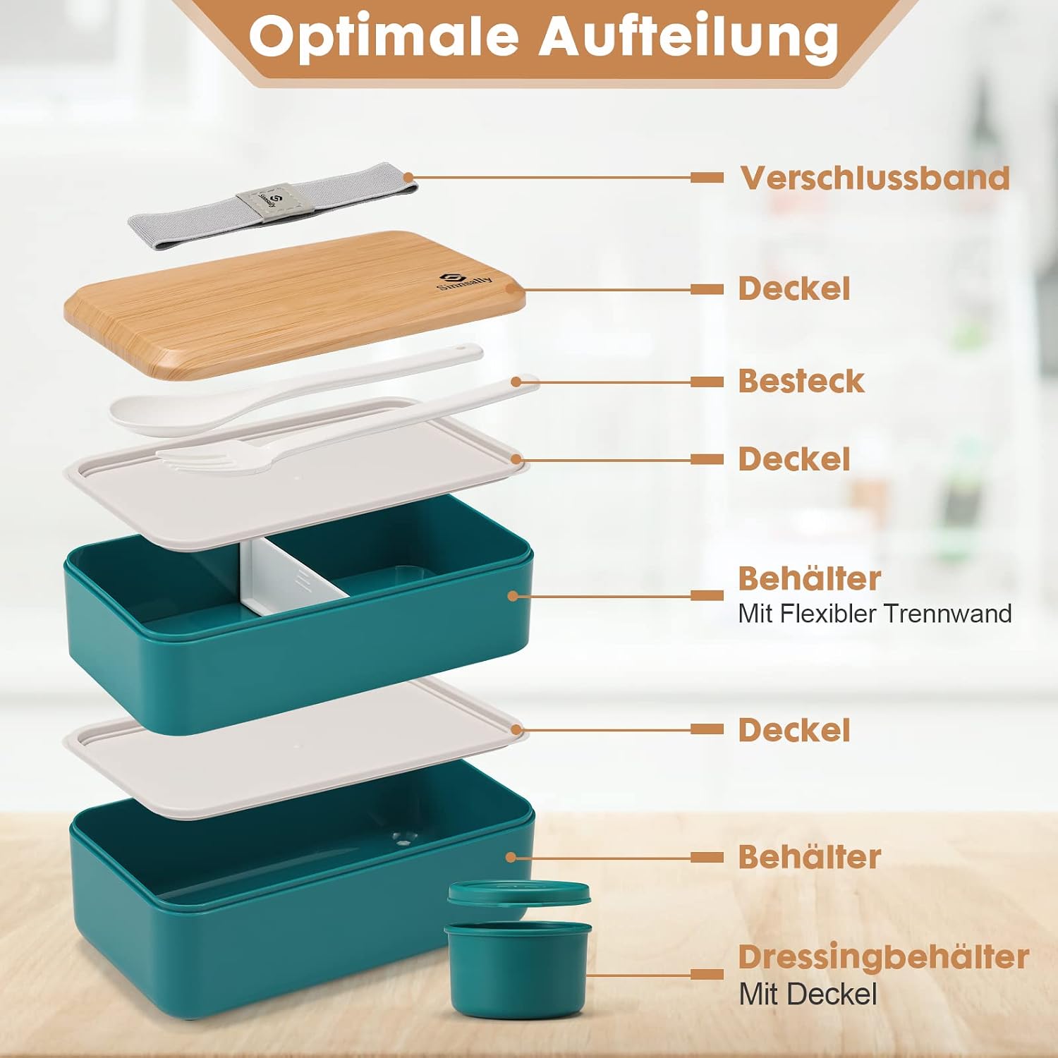 Thumbnail 1 de Sinnsally Bento lunchbox voor volwassenen, 1400 ml, 2 vakken, Scandinavisch groen
