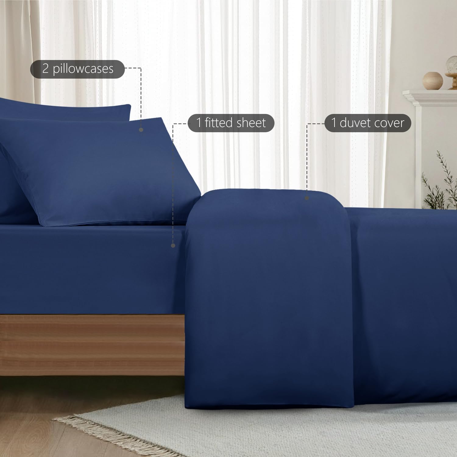 Detalle 2 de RUIKASI Bedding Double 4-piece duvet set Navy Blue