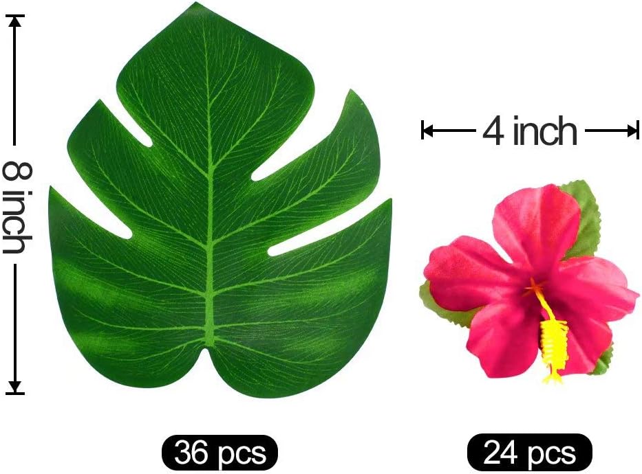 Thumbnail 6 de UMIKU 60-Piece Tropical Party Decorations Set with Palm Leaves & Hibiscus Flowers