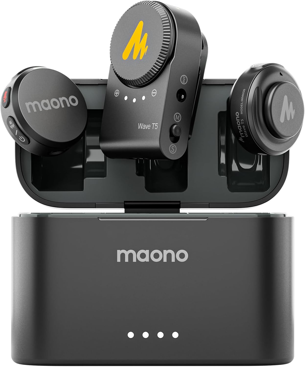 Detalle de MAONO WM650 PA2 T5 Wireless Lavalier Microphone, Dual Transmitters