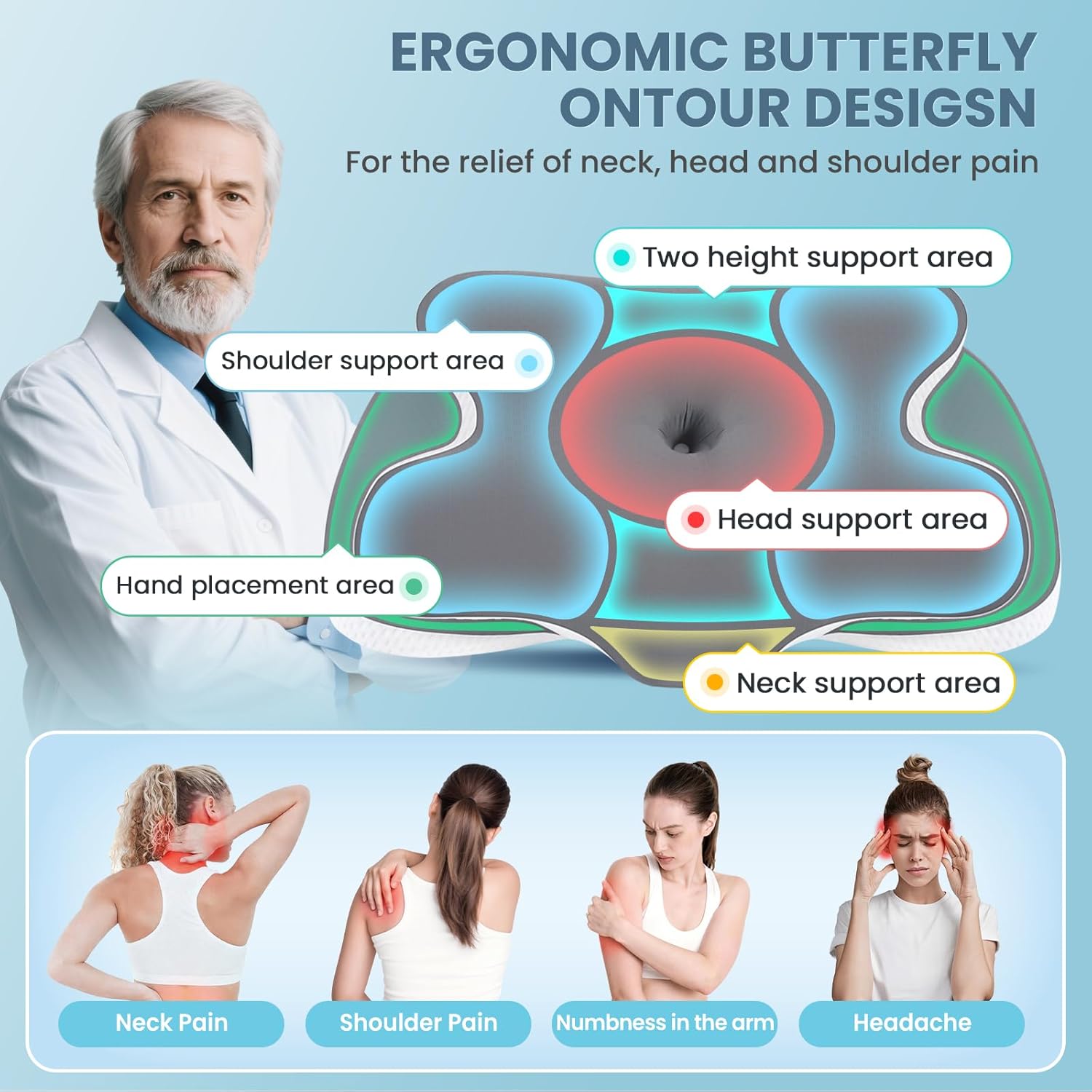Detalle de Oreiller orthopédique ergonomique en mousse à mémoire de forme A-Pce avec taie amovible en soie glacée