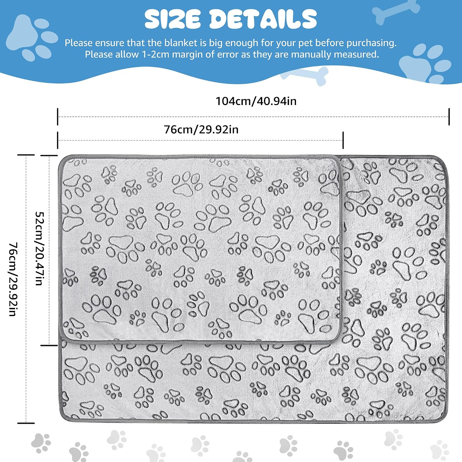 Thumbnail 1 de HezzLuv 3-Pack Dog Blankets — Soft Fleece, 52x76 cm, Grey