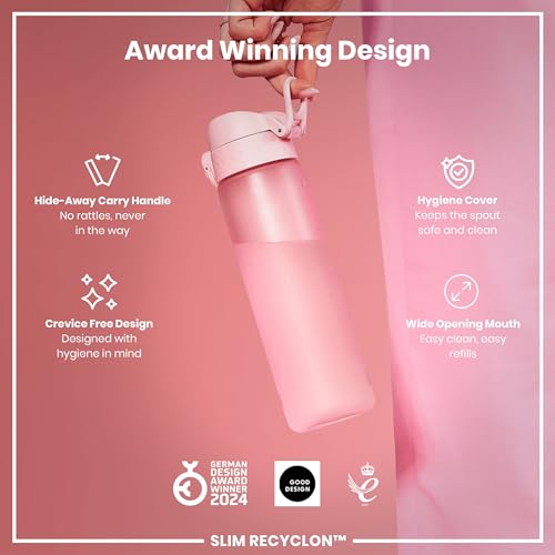 Detalle 2 de Ion8 Water Bottle 500 ml/18 oz Rose Pink – Leak-Proof, Dishwasher Safe, BPA Free