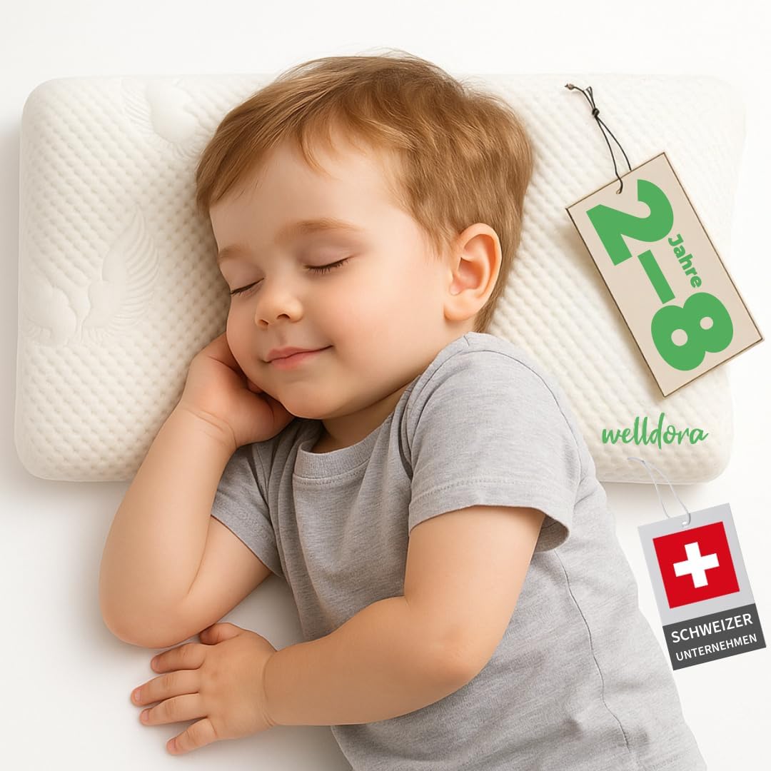 Detalle de Welldora Kinderkissen Memory Foam 30x50 cm – mitwachsendes ergonomisches Kopfkissen für Kinder (2–8+ Jahre) mit 3D-Tencel-Bezug