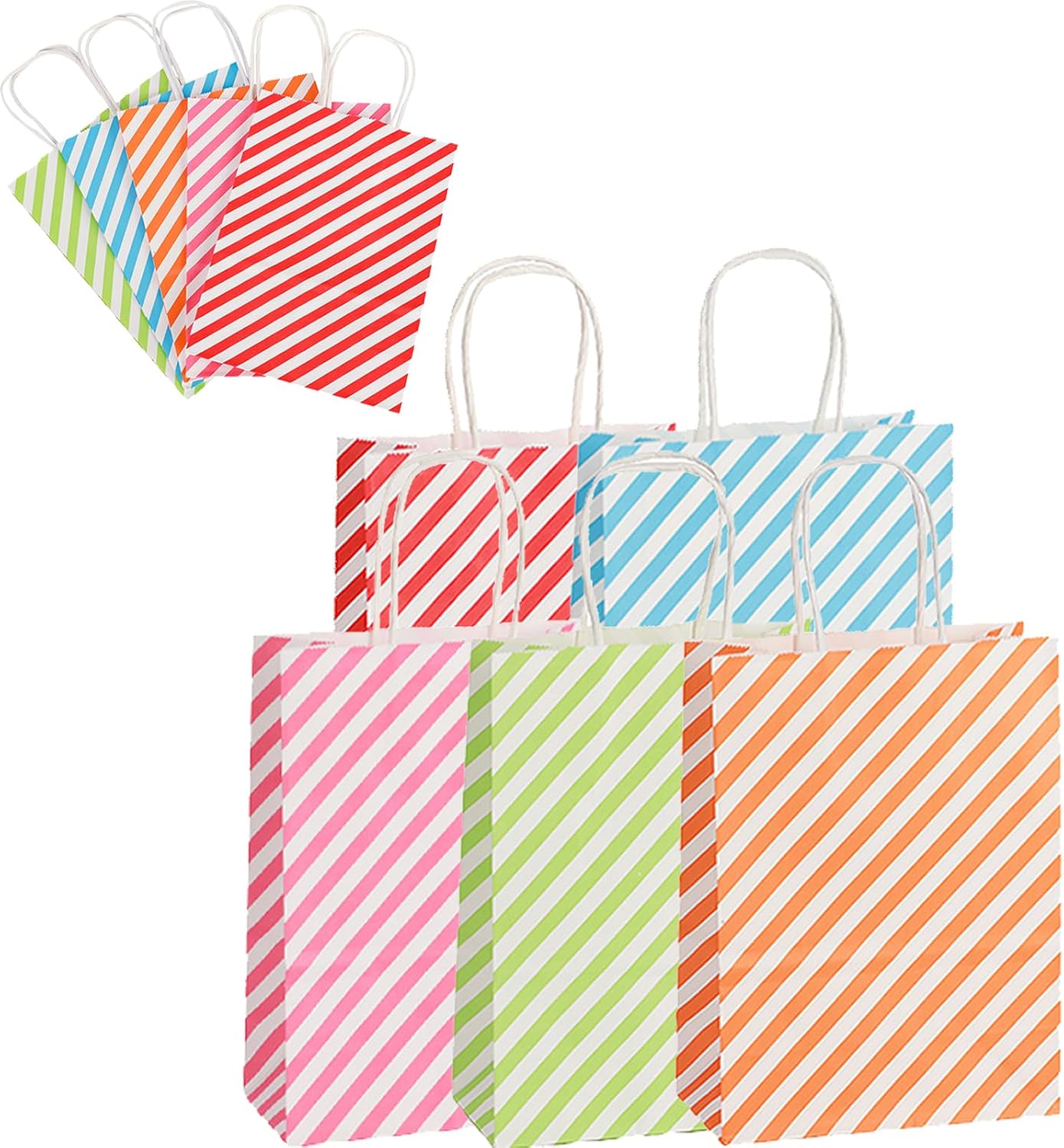 10 Stück Geschenktüten Geburtstag Partytüten Kindergeburtstag bunte Streifen mit Henkel – 21x15x8 cm