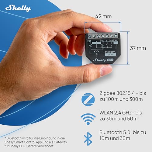 Detalle de Shelly 2PM Gen4 – WLAN 2‑Kanal Relais-Schalter, Zähler & Matter-Kompatibilität (4er‑Set)