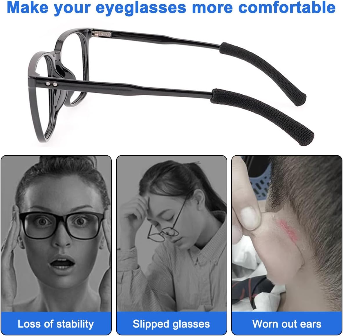 Thumbnail 3 de A-2pair-SL-2sizes-glass-tui-black-US Anti-Slip Glasses Ear Grips, 2 Sizes