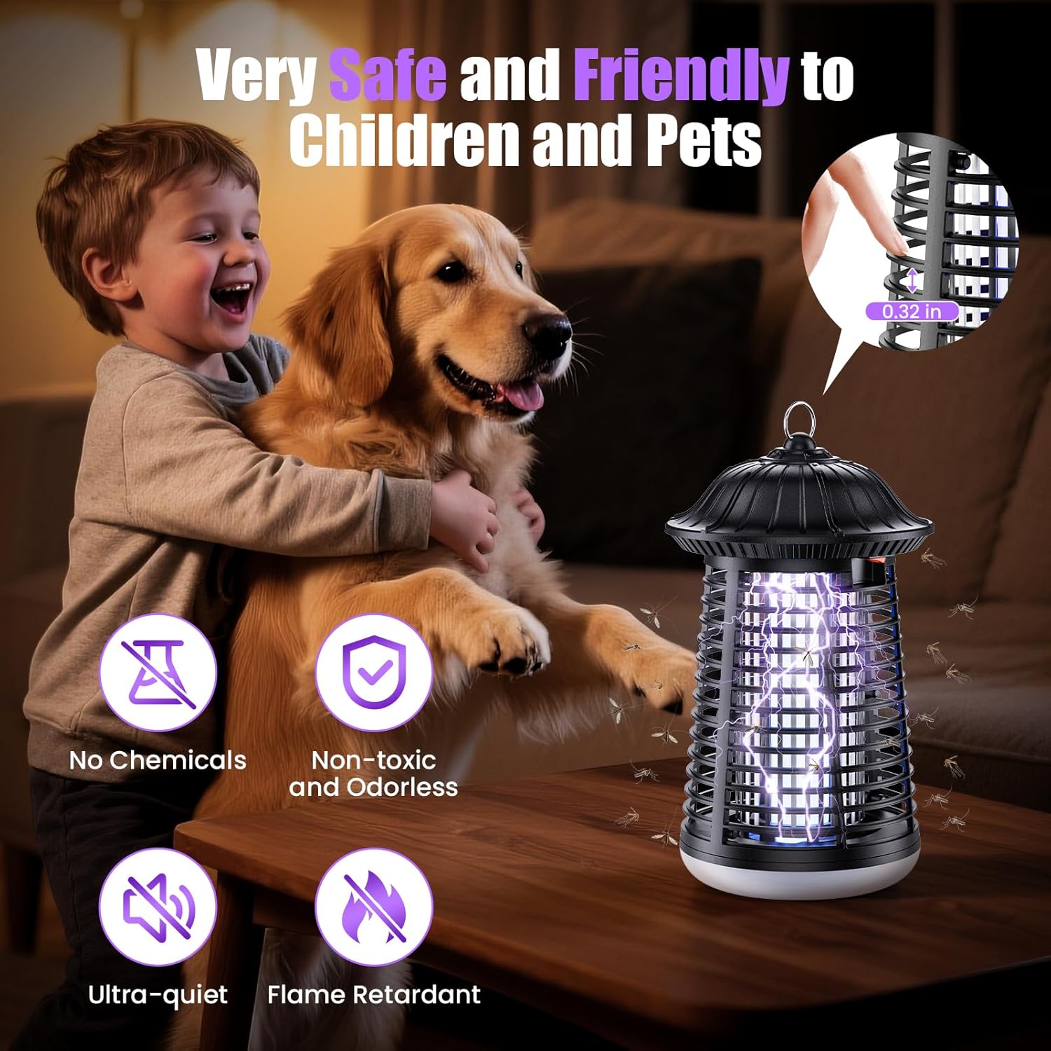 Detalle de PKBD 15W Mosquito Killer Lamp with LED Light (2-in-1 fly zapper, 4200V grid, IPX4)