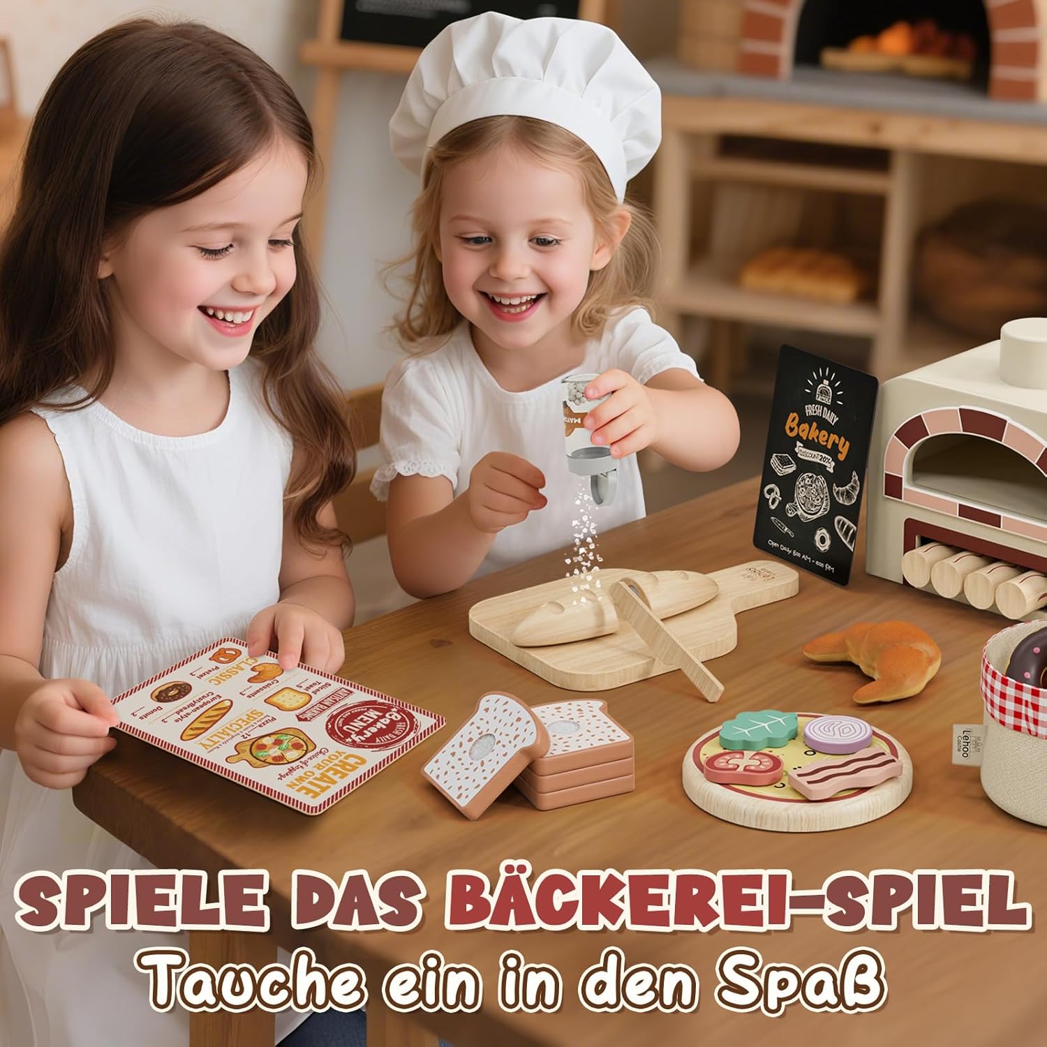 Detalle de Lehoo Castle Kinderküche Zubehör Holz Spielset 🍽