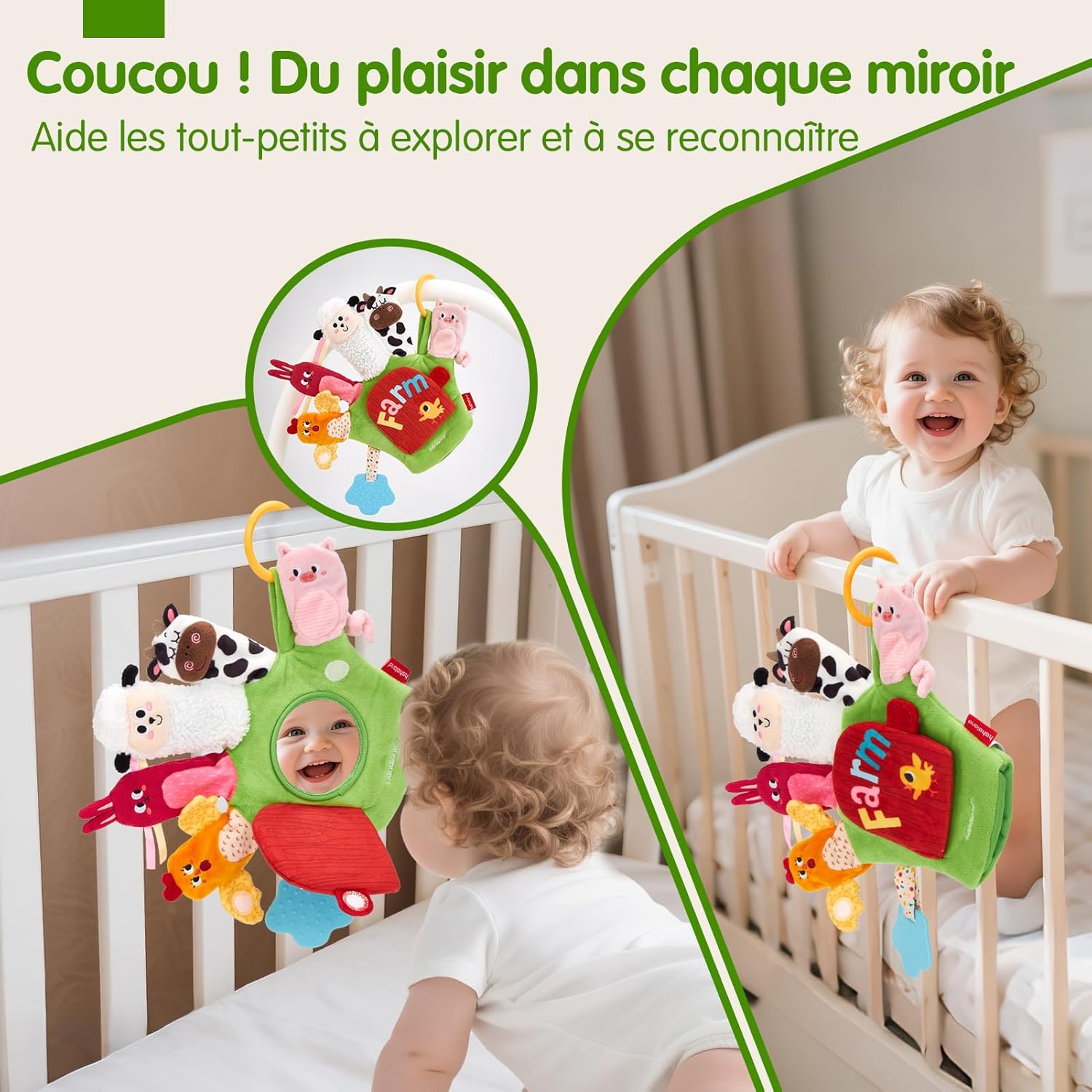 Thumbnail 6 de hahaland Jouet bébé 6-12 mois : marionnettes d’animaux de la ferme avec anneau de dentition et papier froissé