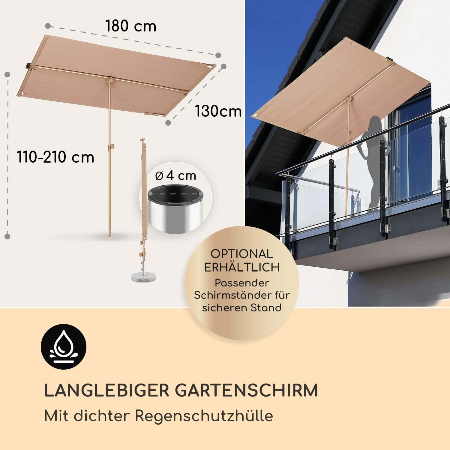 Thumbnail 6 de Blumfeldt GDW8-FlexShadeLED-LT Garden Parasol with Solar Panels and RGB LEDs