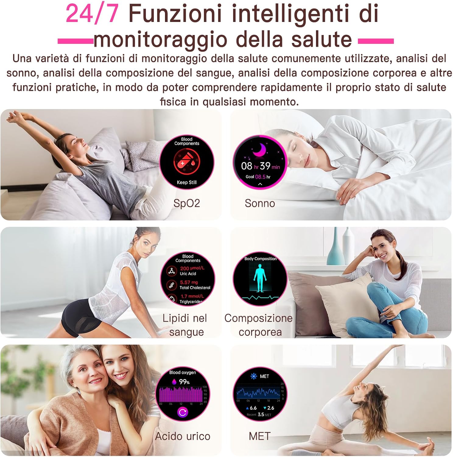 Detalle 2 de Lgnitek 2026 Smartwatch Donna con ECG+HRV/BMI, AMOLED 1,43", 2 cinturini, Chiamate Bluetooth e SOS
