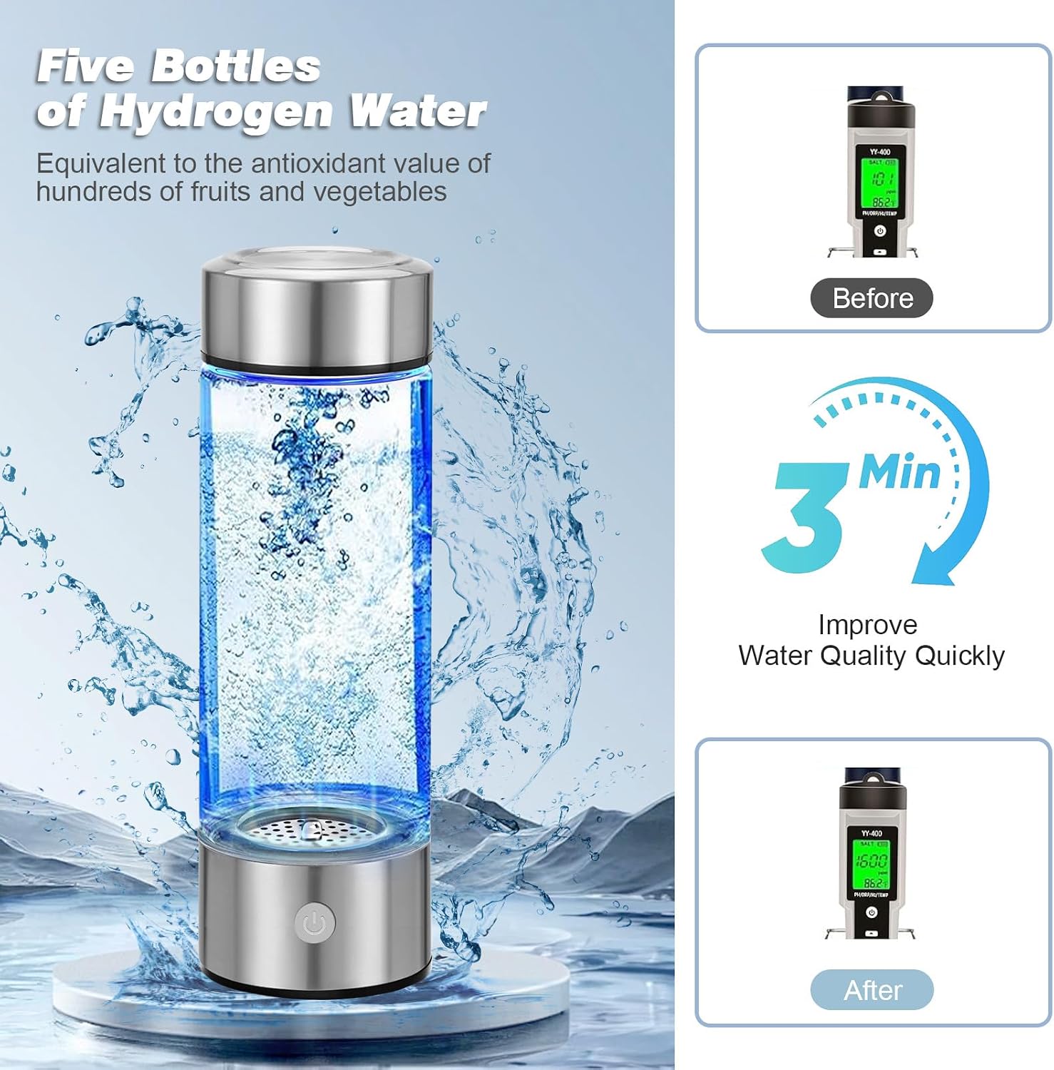 Detalle 2 de YTYOMUR Botella de Agua de Hidrógeno 430 ml