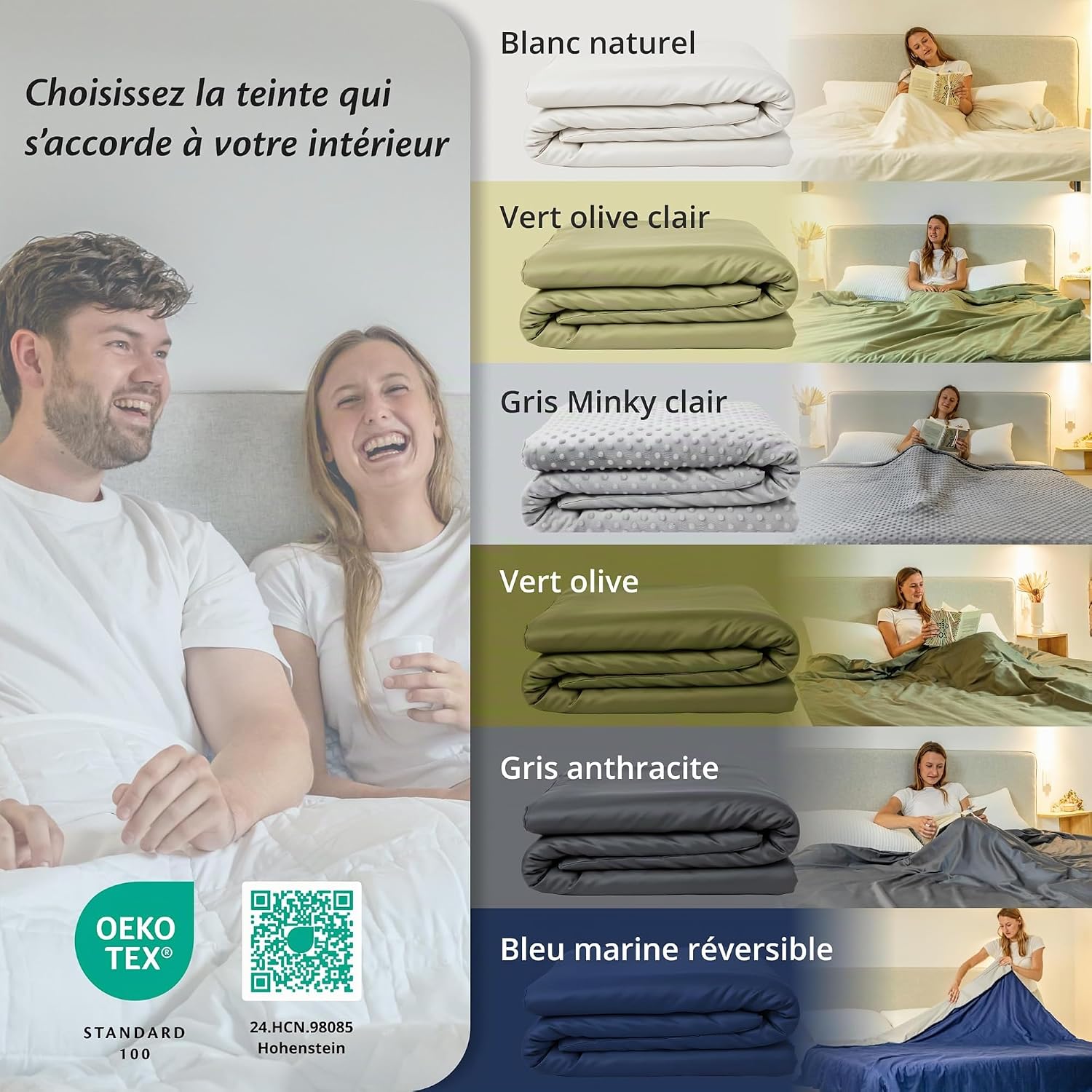 Thumbnail 6 de Ella Housse de Couette 200x200 cm pour Couverture Lestée – 100% Coton – Pour 11 kg et 13 kg | Blanc Naturel