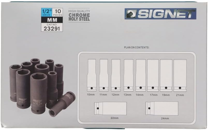 Detalle de SIGNET 23291 1/2ドライブ ミリ対応ディープインパクトソケットセット 10サイズ