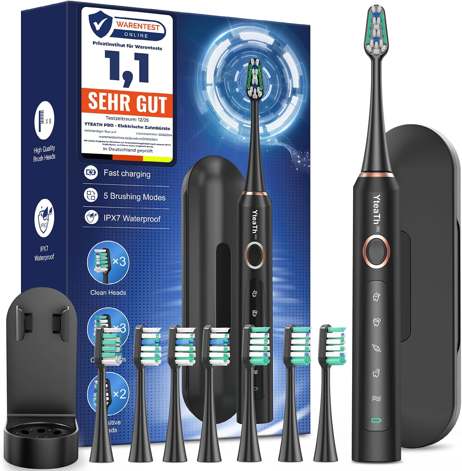 Detalle de Cepillo de Dientes Eléctrico Sónico 8 cabezales 🪥
