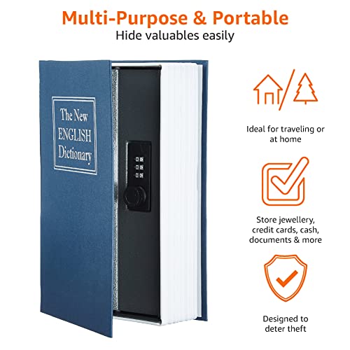 Detalle de Amazon Basics Caja de seguridad en forma de libro Grande azul