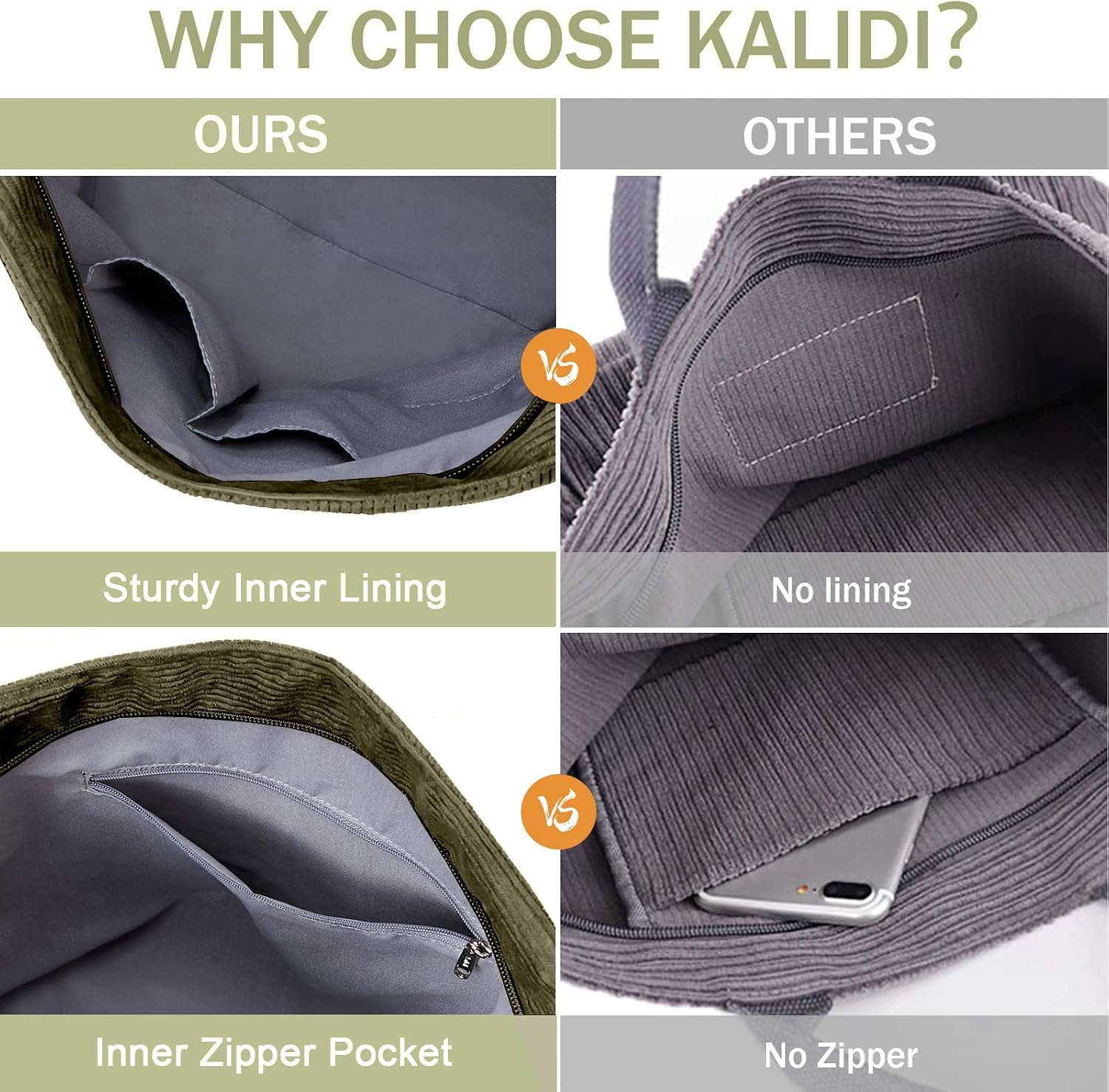 Thumbnail 6 de KALIDI Corduroy Hobo Bag, 38.1 cm large capacity