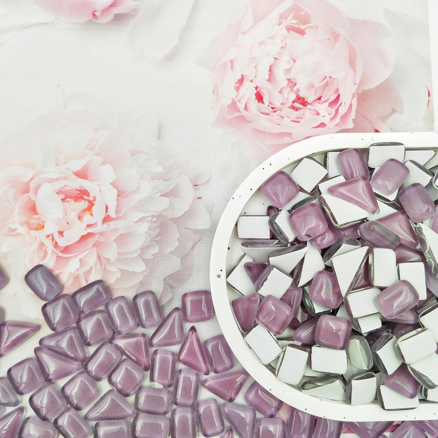 Detalle 2 de Kristallglas Mosaikfliesen Set Lila – 500 g (1,1 lb) für DIY-Dekoration und Gartenprojekt