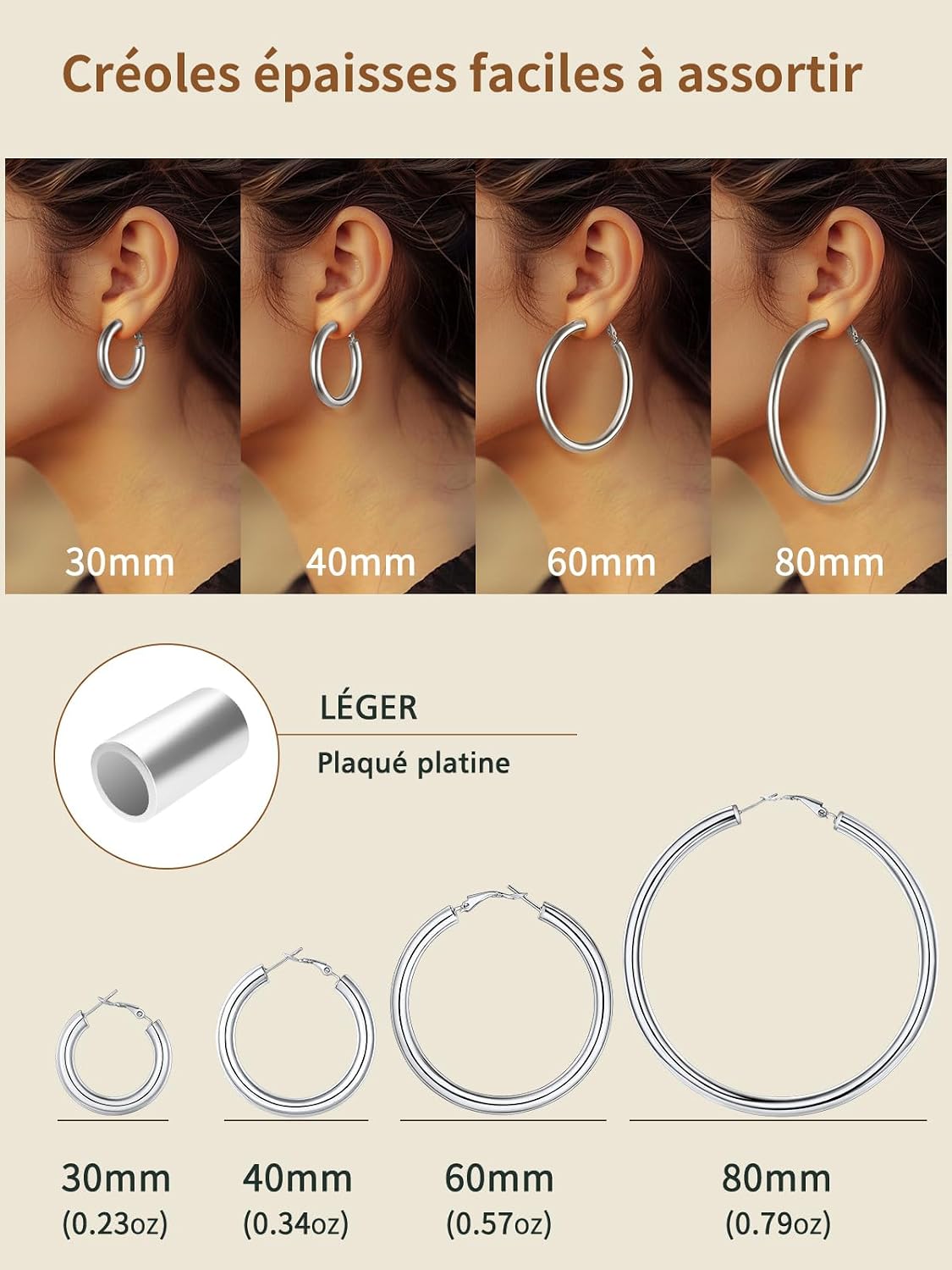 Thumbnail 5 de FindChic Créoles en acier inoxydable pour femme – boucles huggie argenté/doré/noir (20/30/40/60/80 mm)